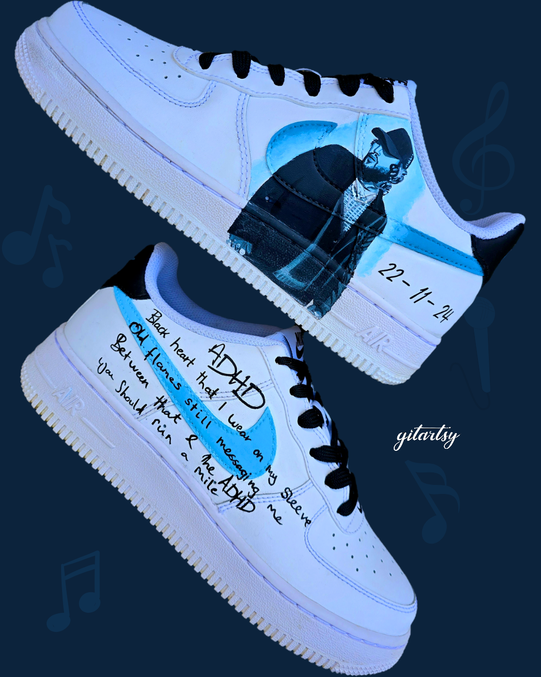 Custom Hand-Painted Nike Air Force 1 – James Arthur “ADHD” Art Sneakers