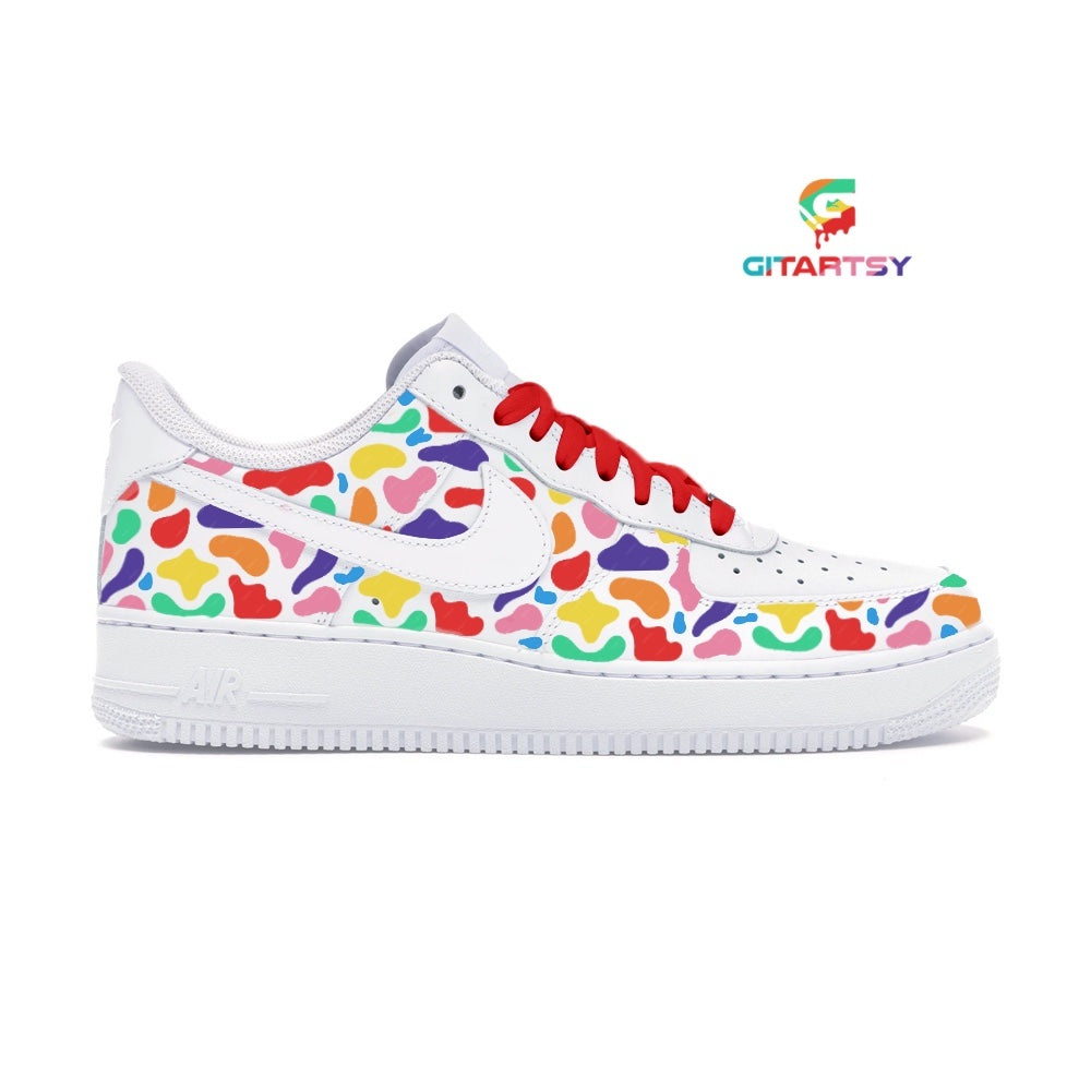 Custom Abstract Art Nike AF1 Sneakers – Colorful Hand-Painted Shapes & Patterns