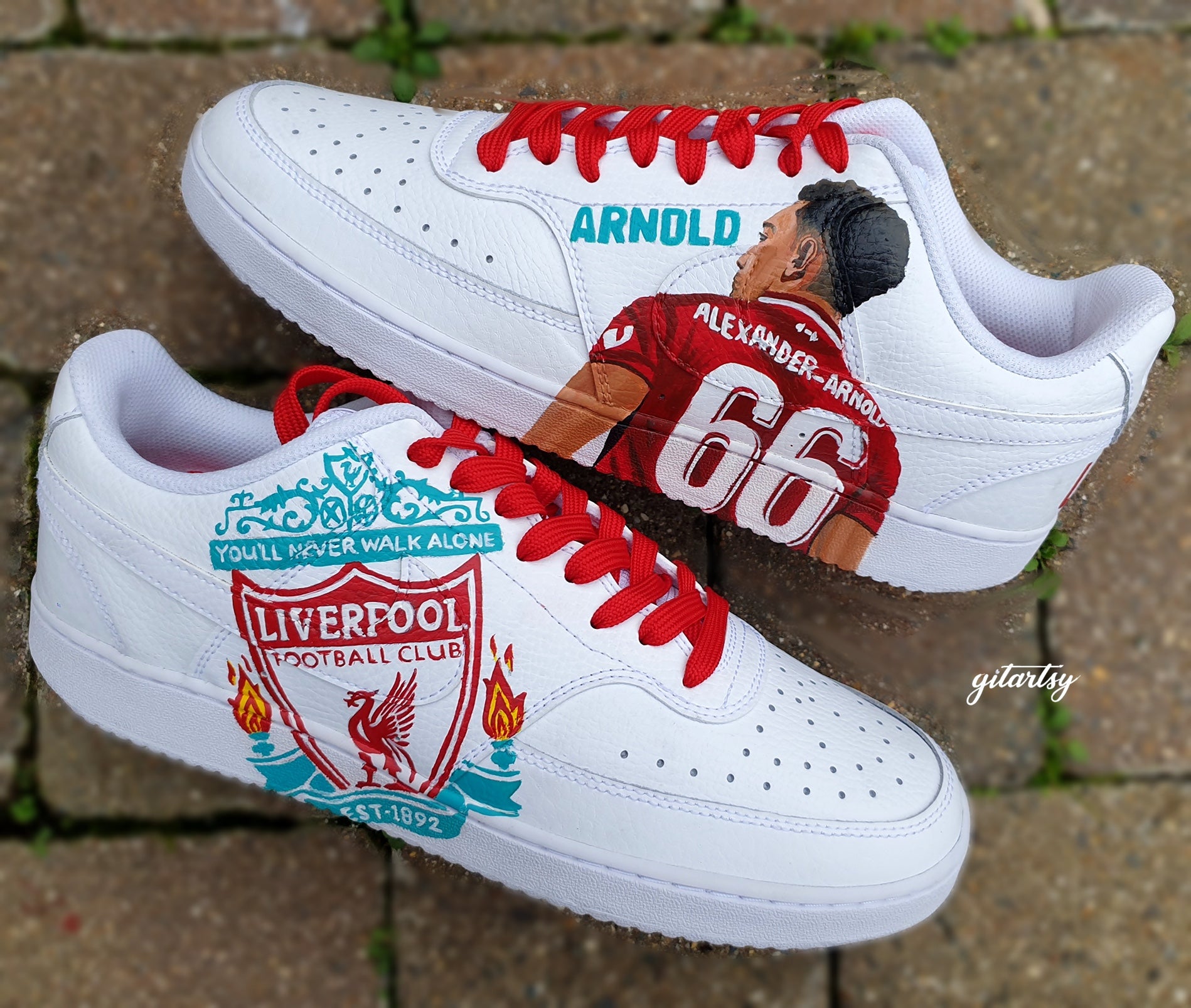 Custom Nike AF1 sneakers with Alexander-Arnold hand-painted design