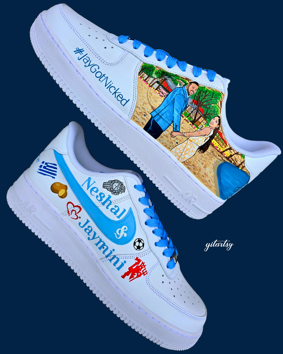 Custom wedding sneakers with beach and love elements  Nike AF1