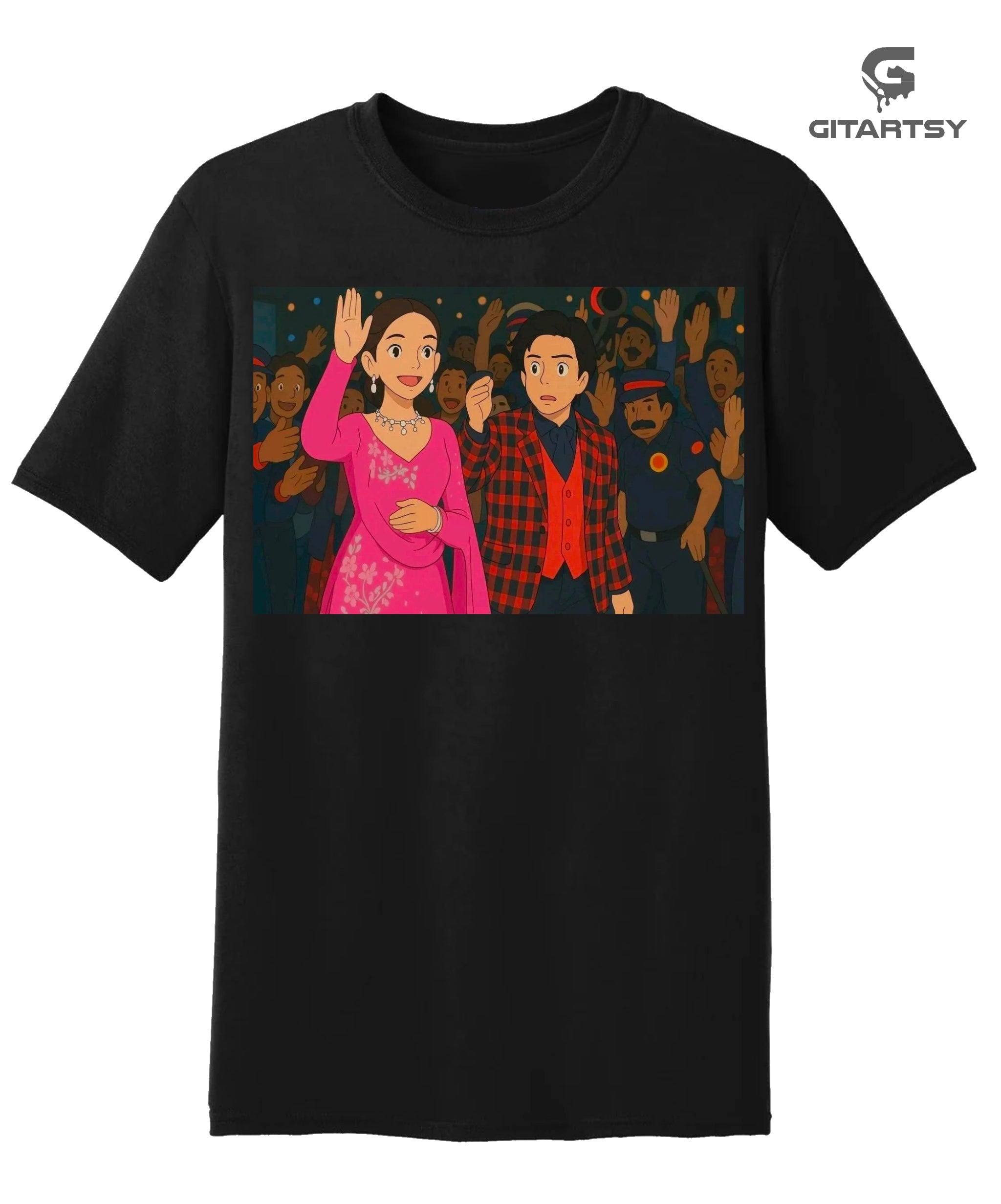 Bollywood Ghibli Art Om Shanti Om T-Shirt – Iconic SRK & Deepika Hindi Movie Scene