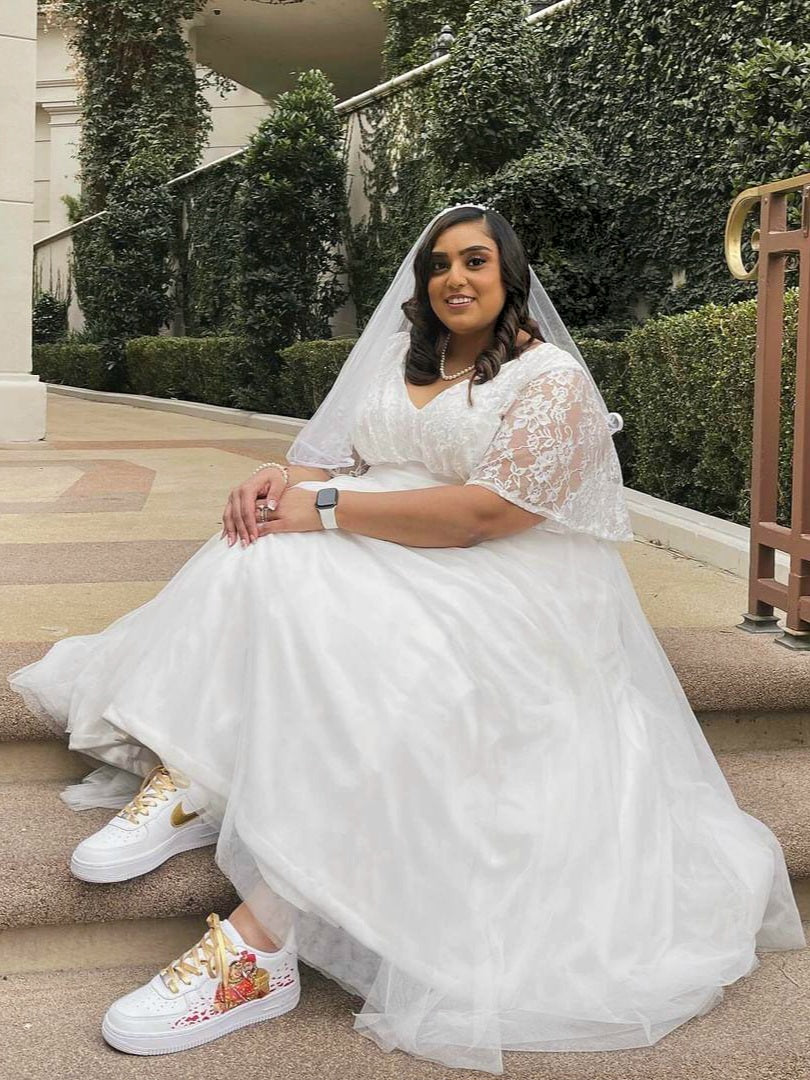 Bride wearing custom nike bridal nike af1