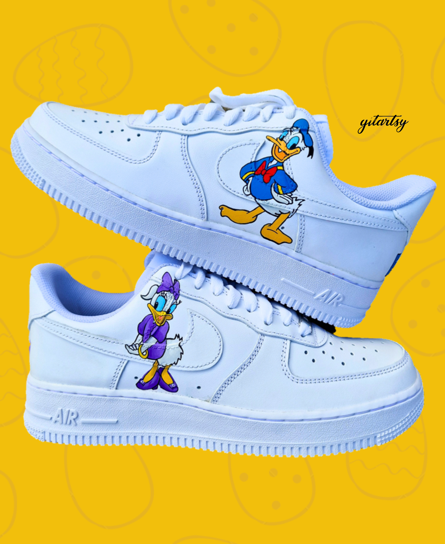 Custom Kids Daffy Duck & Daisy Duck Custom Hand-Painted Nike Sneakers white