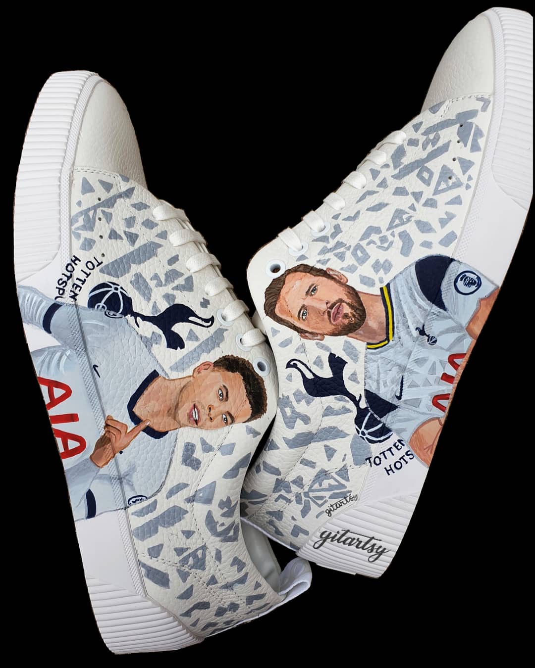 Custom Tottenham Hotspur sneakers with realistic Dele Alli and Harry Kane portraits