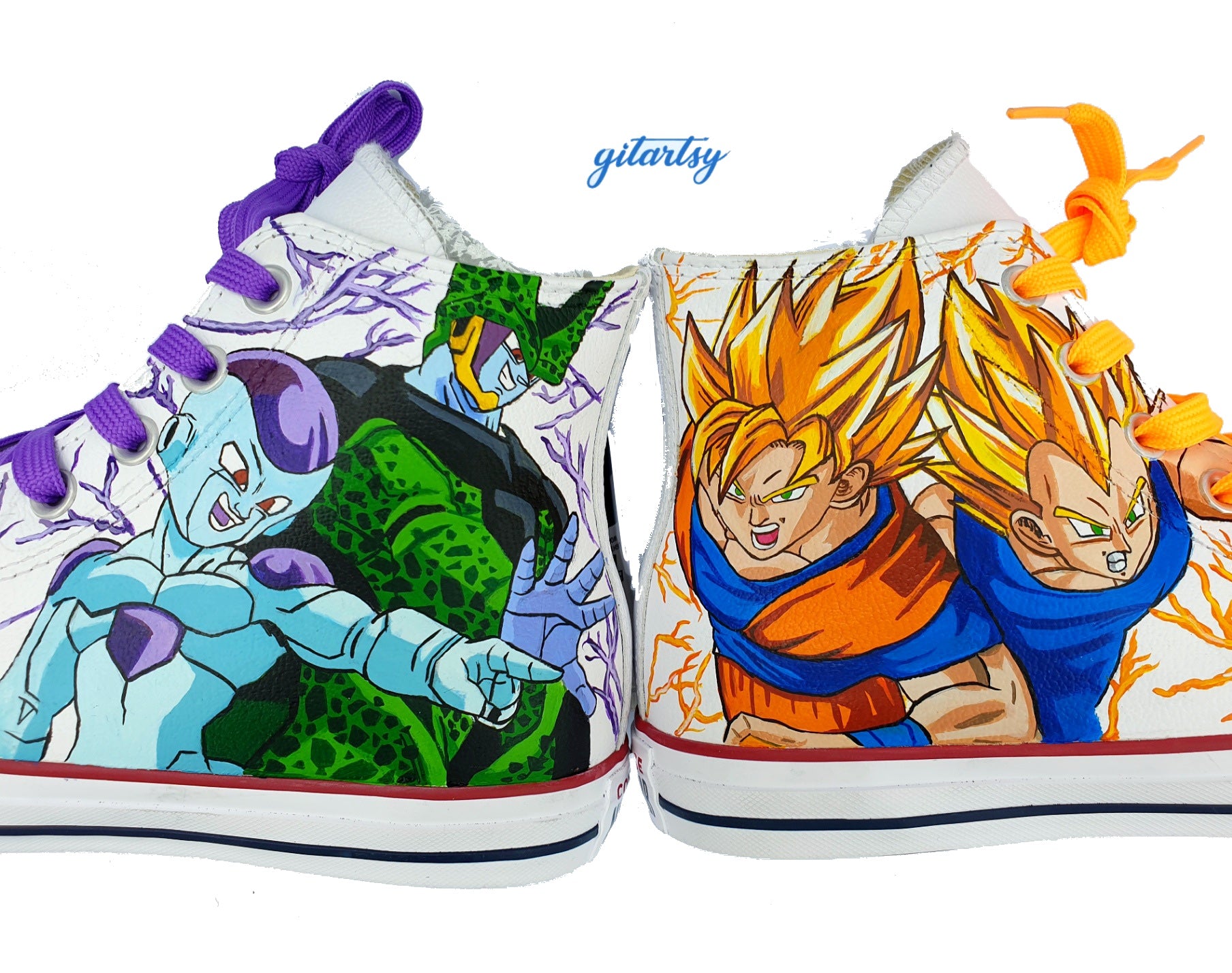 Hand-painted Dragon Ball Z Converse sneakers with anime character art