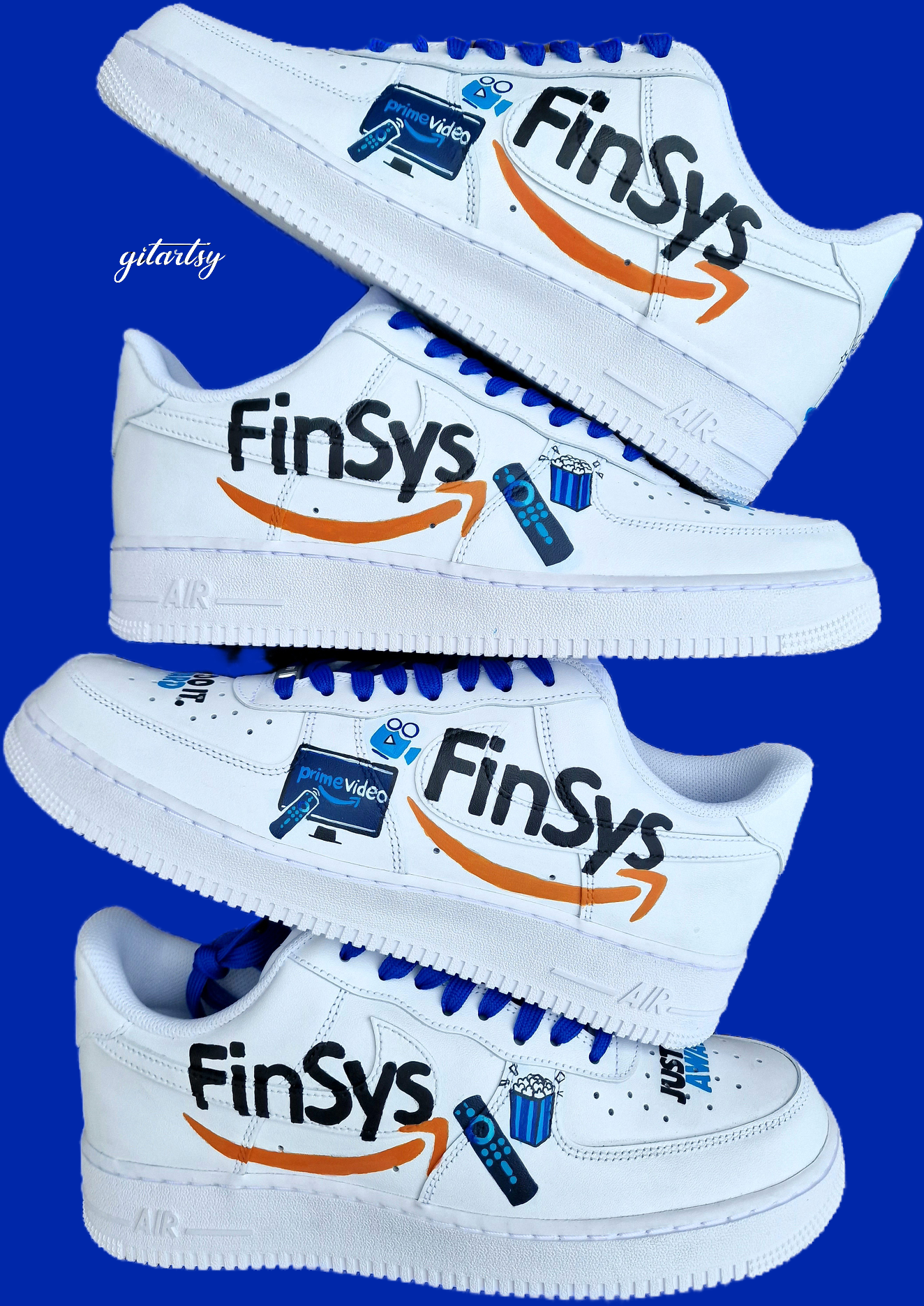 Finsys Amazon prime video logo -  custom hand painted sneakers for businesses and brands  - unique branding shoes