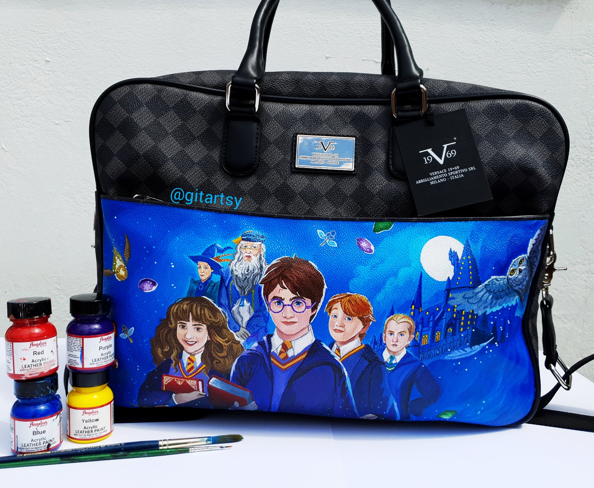 Wizarding World themed bag featuring hand-painted magical art