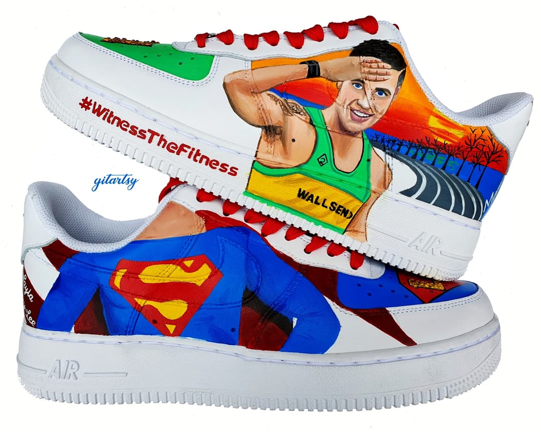 Superman-inspired hand-painted Nike AF1 running shoe custom design