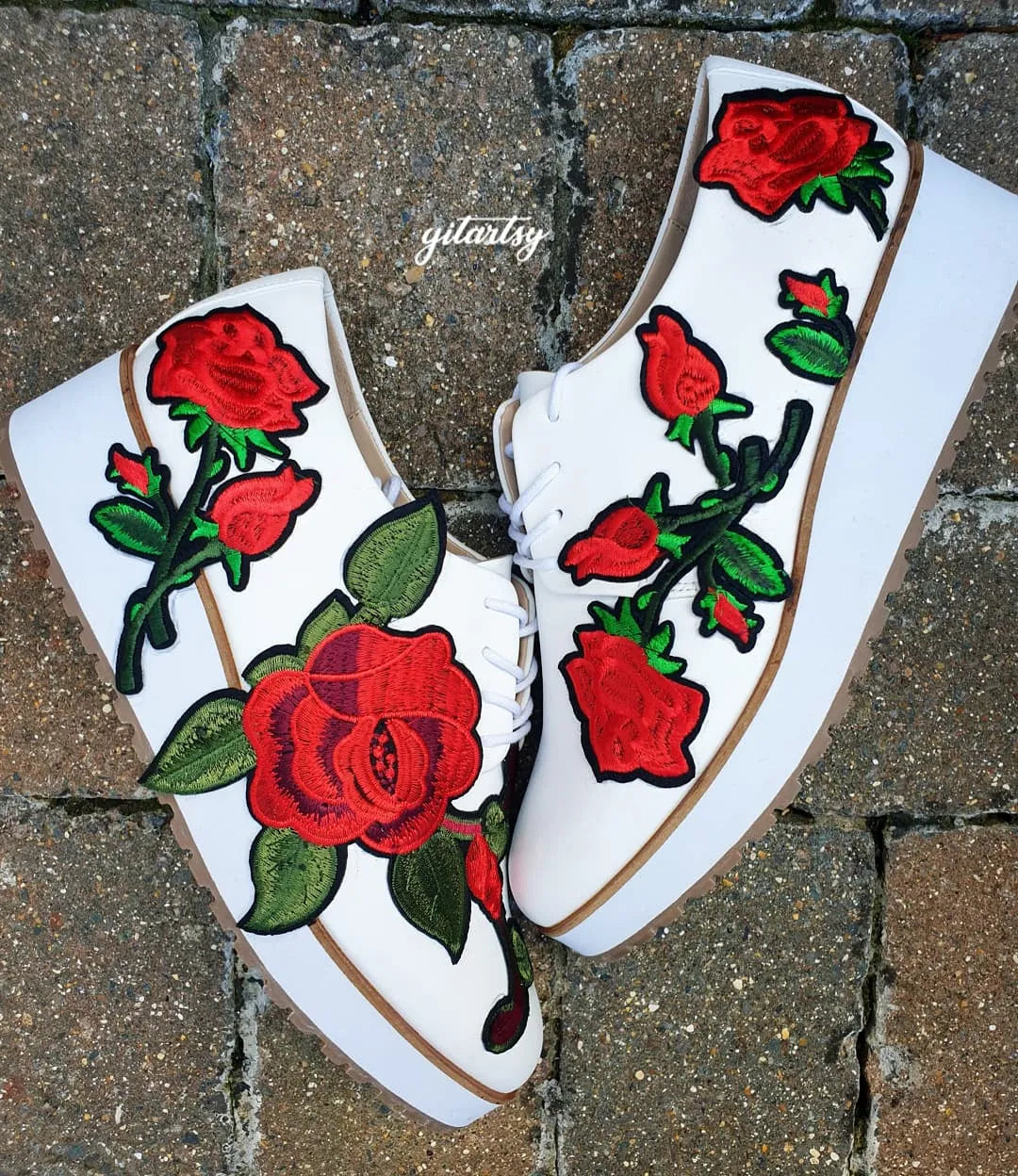 Floral patches hand-made custom Aldo sneakers shoes