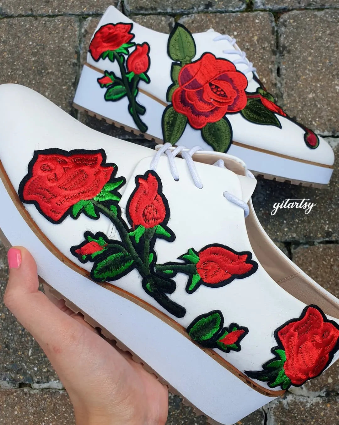 Floral patches hand-made custom Aldo sneakers shoes