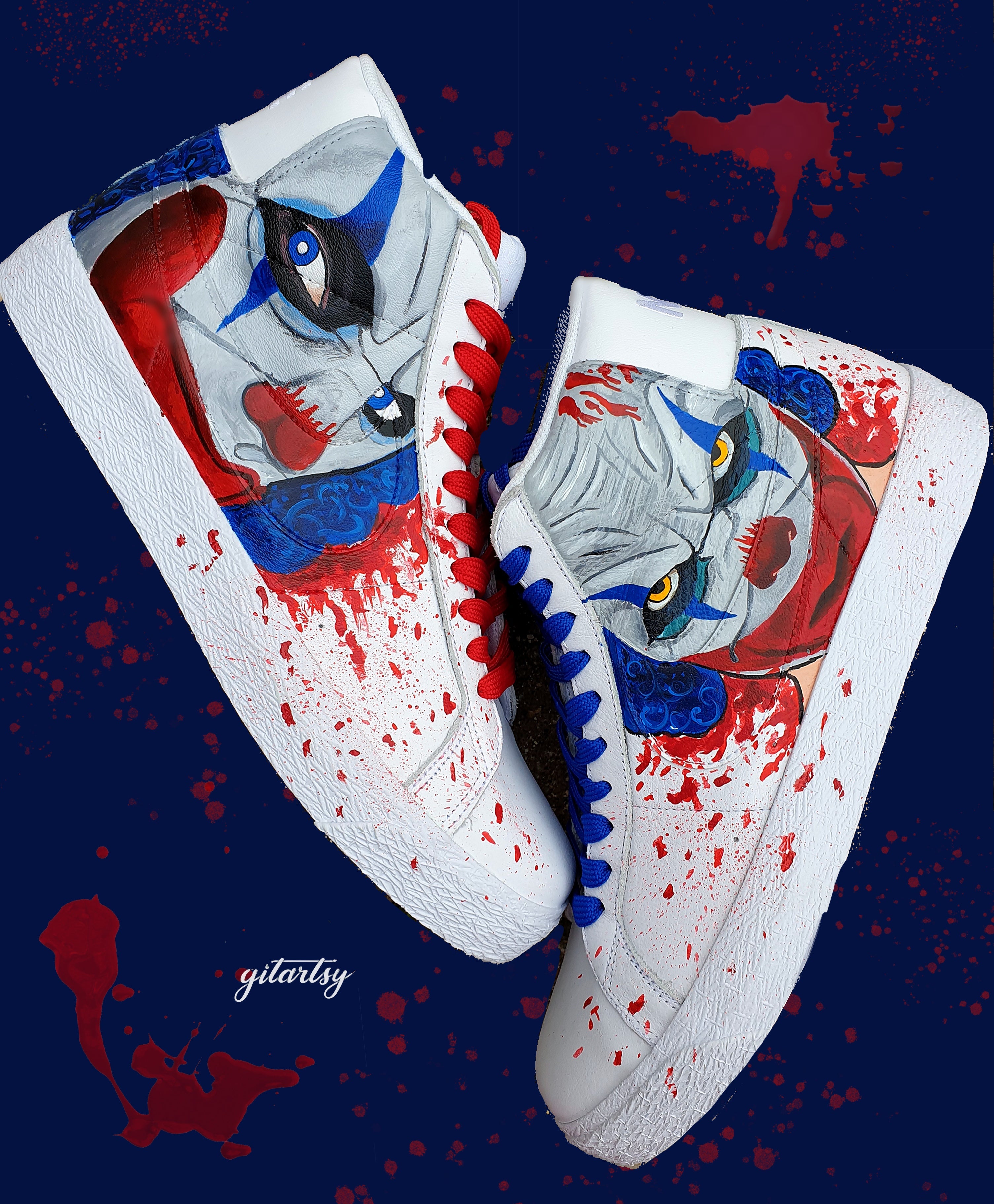 Nike sneakers featuring creepy Joker art for Halloween season