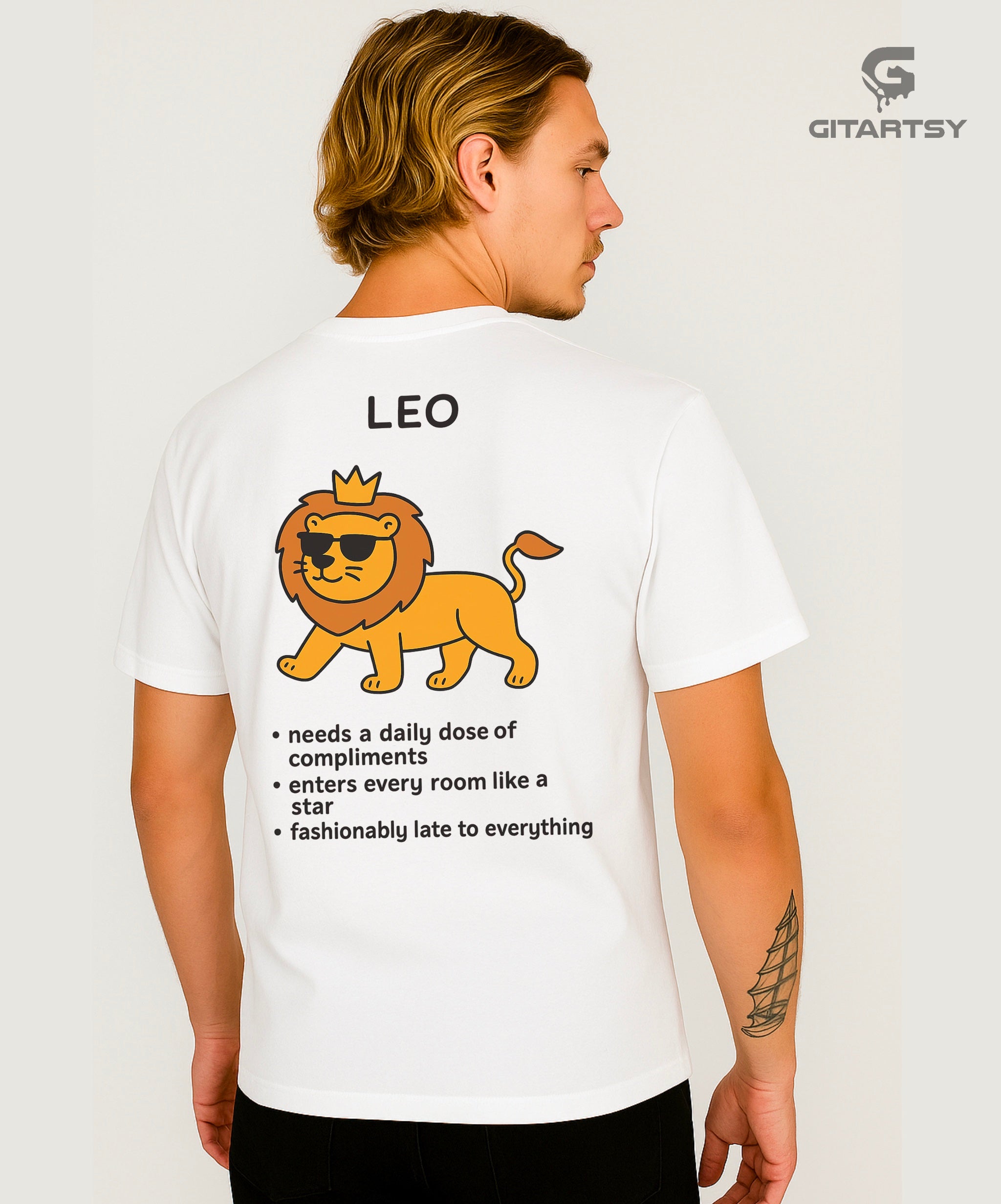 Leo Zodiac Sign T-Shirt – Bold, Funny & Minimal Cartoon Tee (Unisex) white