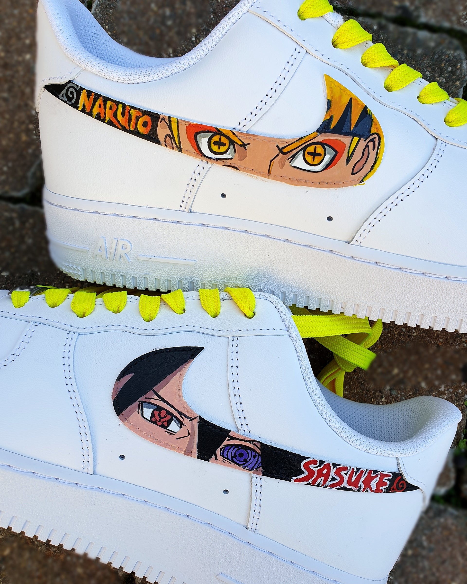 Custom anime Nike shoes featuring detailed Naruto eye art