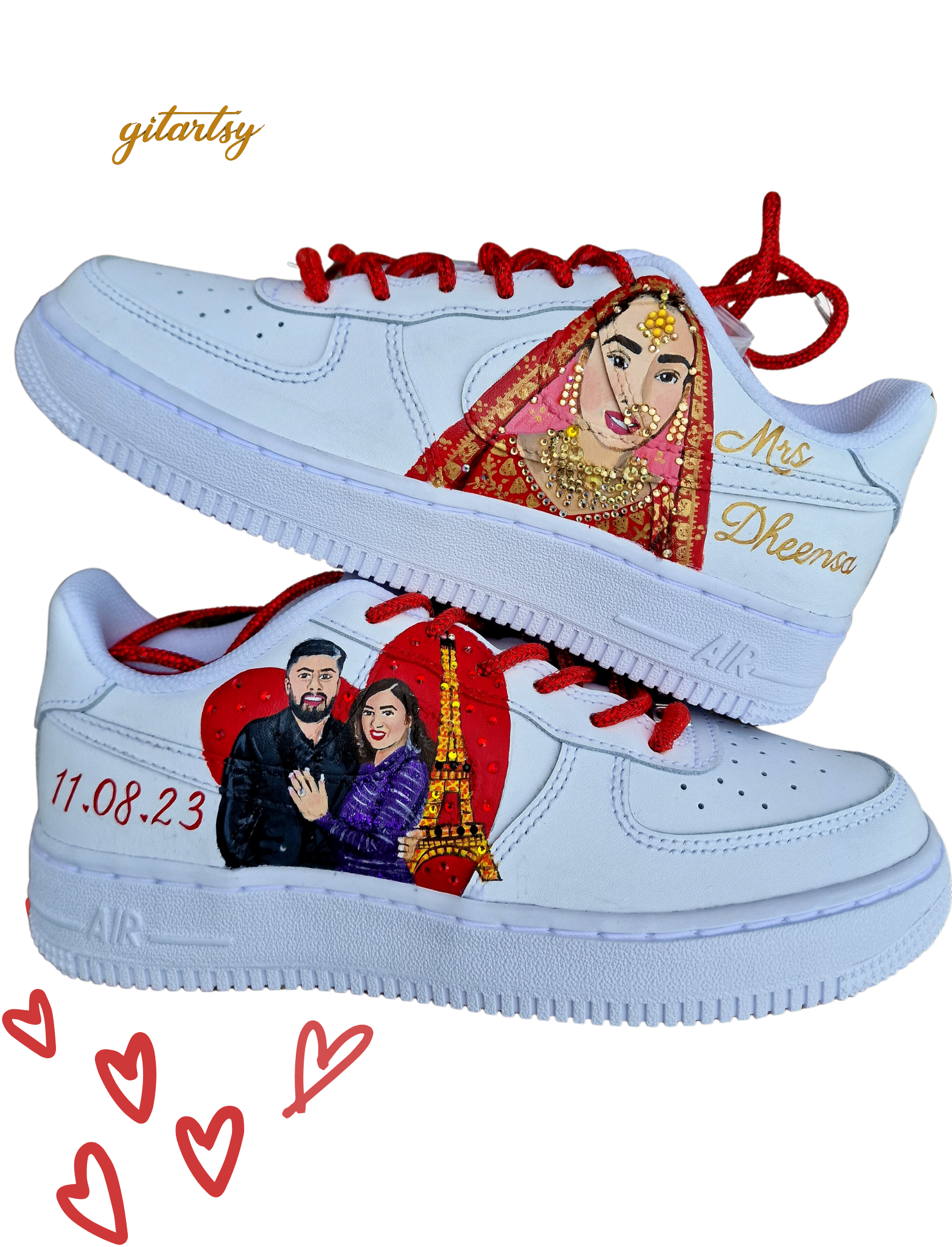 Paris-inspired wedding sneakers with lehenga-coordinated colors