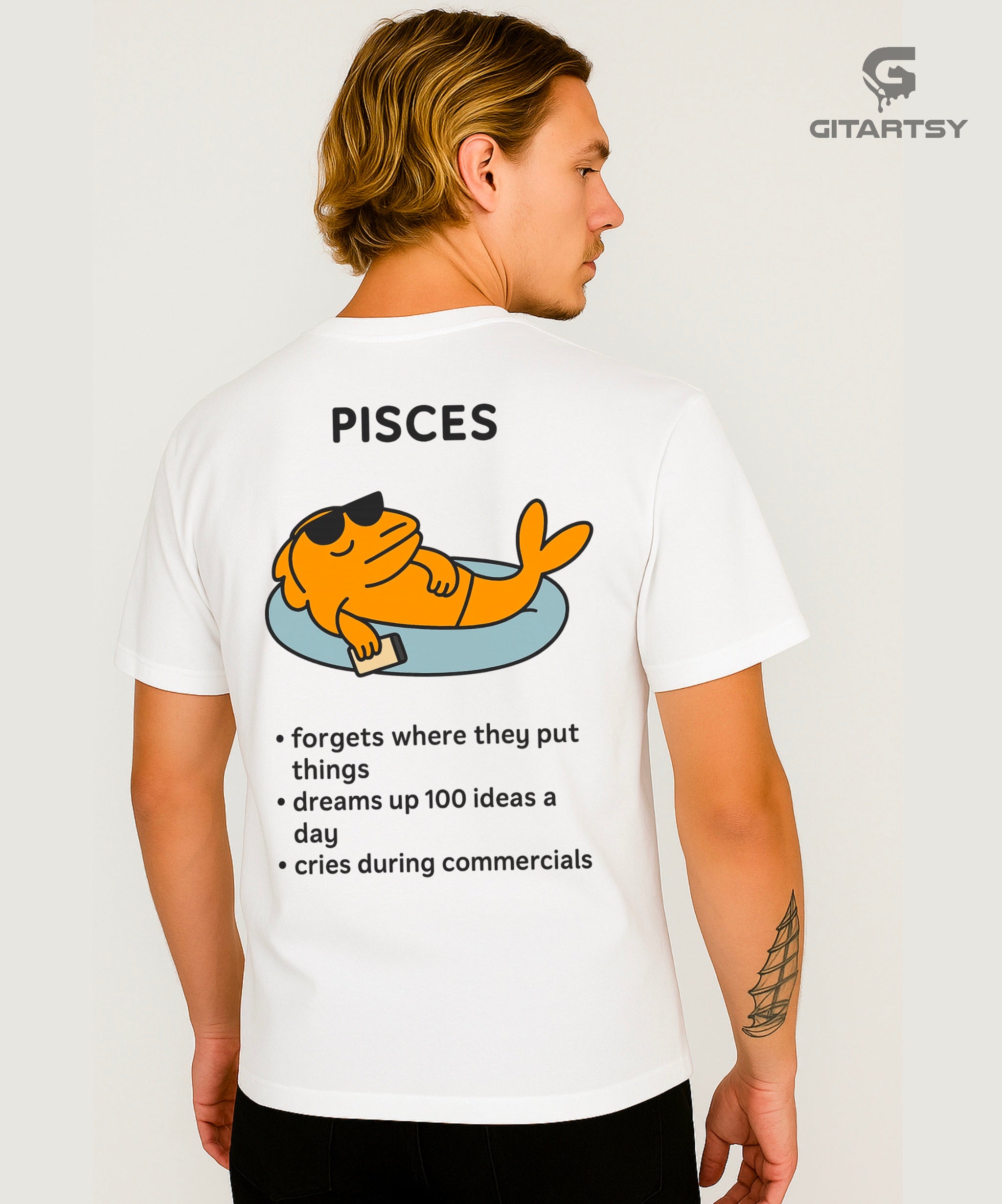 Pisces Zodiac T-Shirt – Funny Dreamy Fish Astrology Tee (Unisex) white