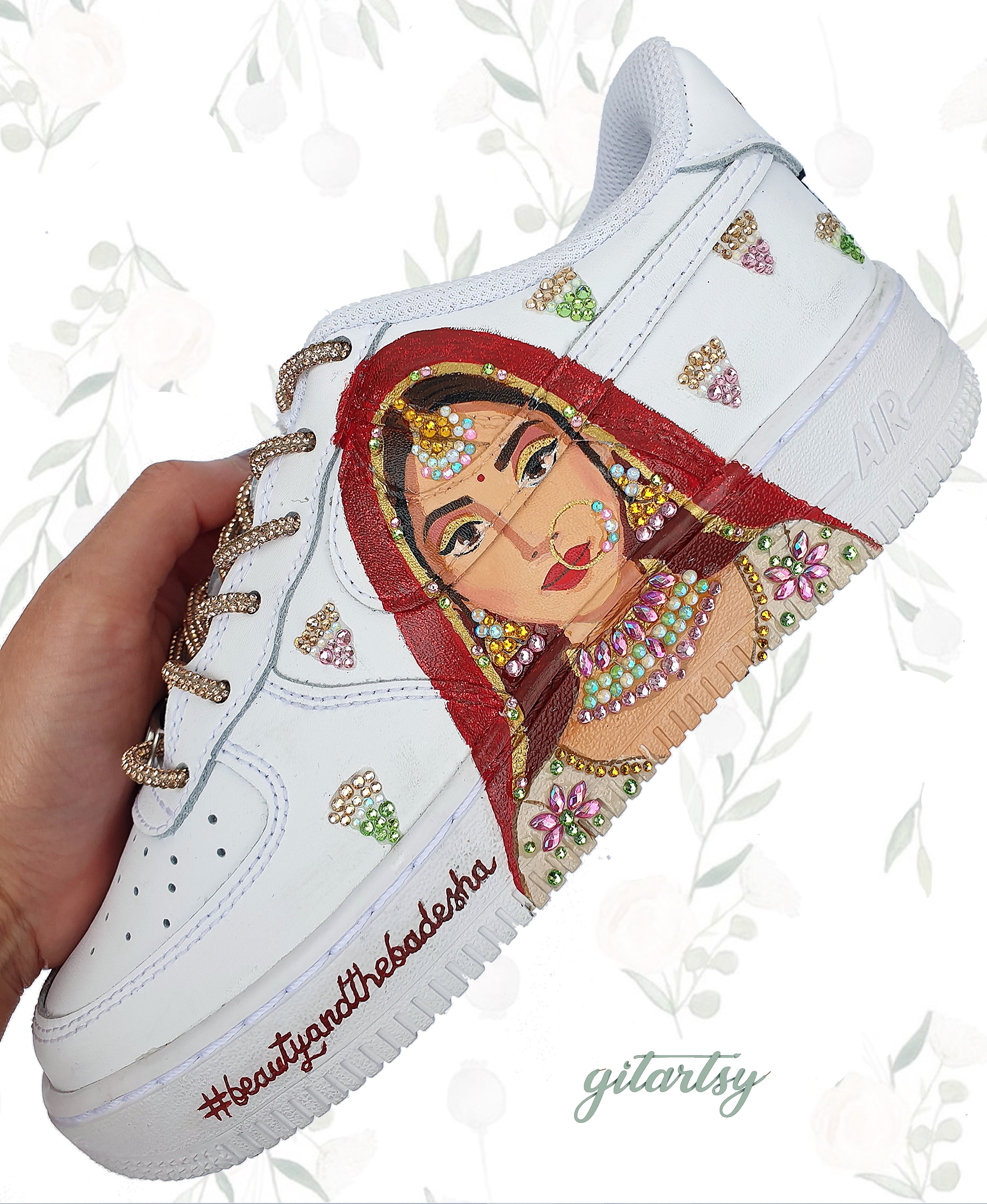 Nike AF1s with sparkling crystals for Portuguese Indian bride