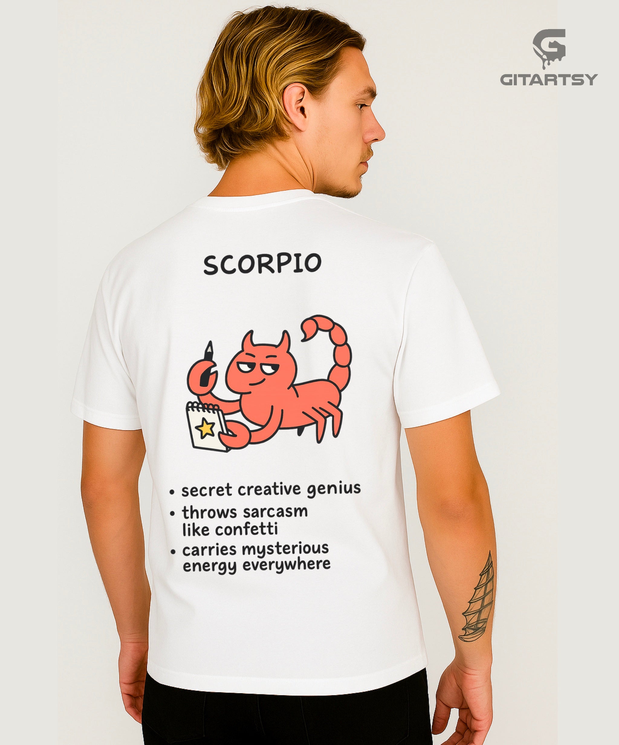 Scorpio Zodiac Sign T-Shirt – Mysterious, Funny & Creative Astrology Tee (Unisex) white