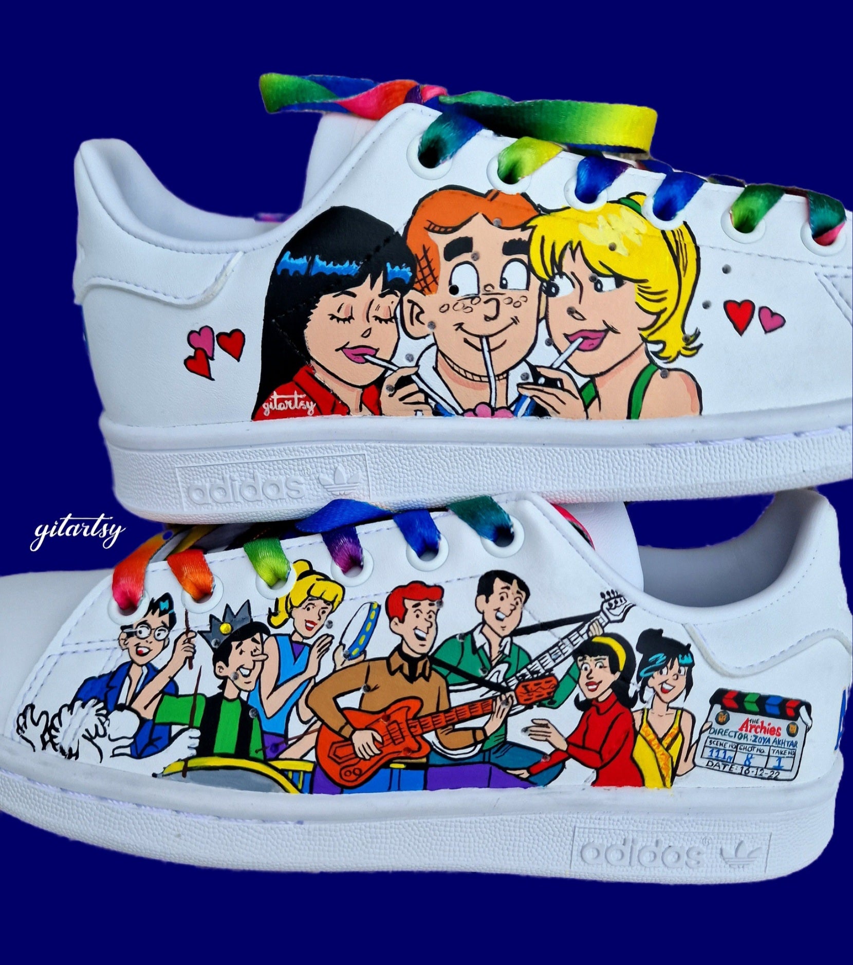The Archies cartoon characters painted on Adidas sneakers