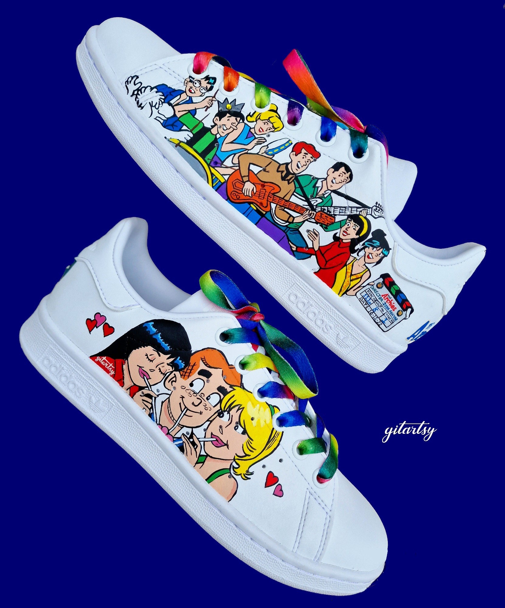 Hand-painted Adidas sneakers celebrating The Archies cartoon movie