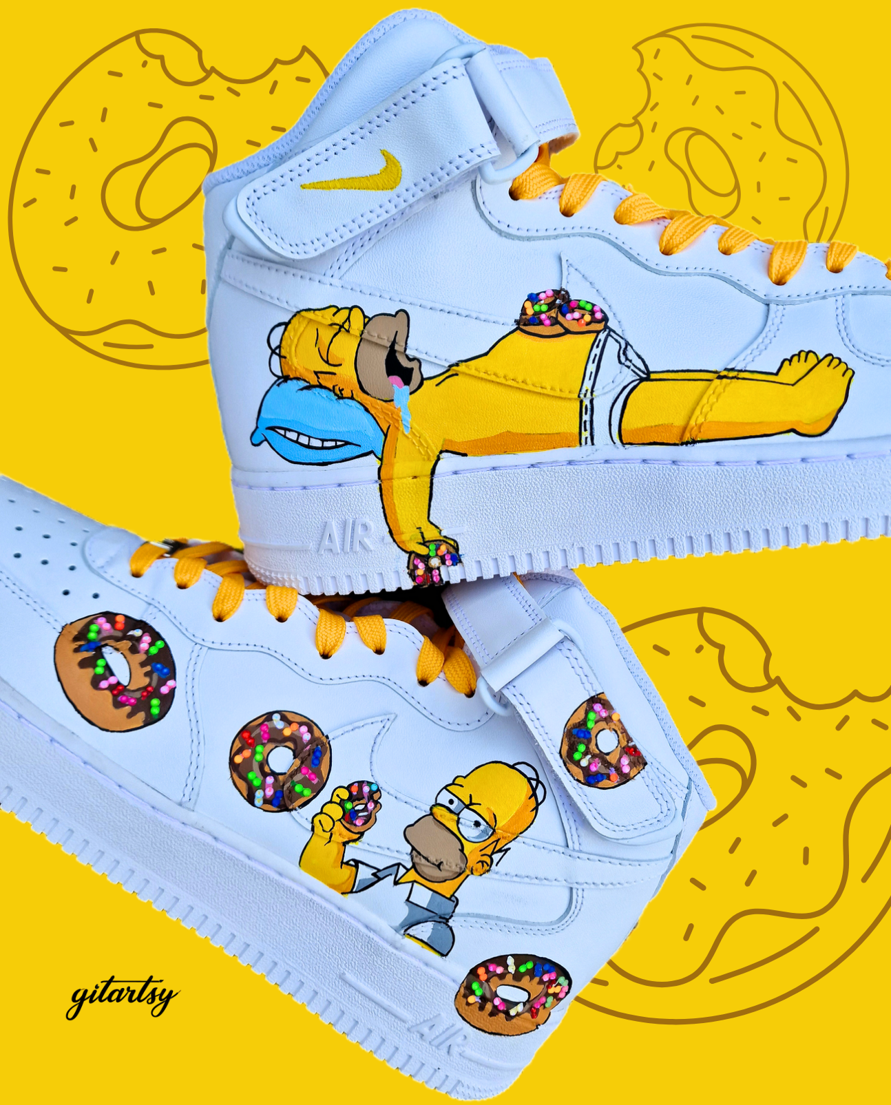 Hand-painted Simpsons-themed Nike high-tops featuring Homer and crystals