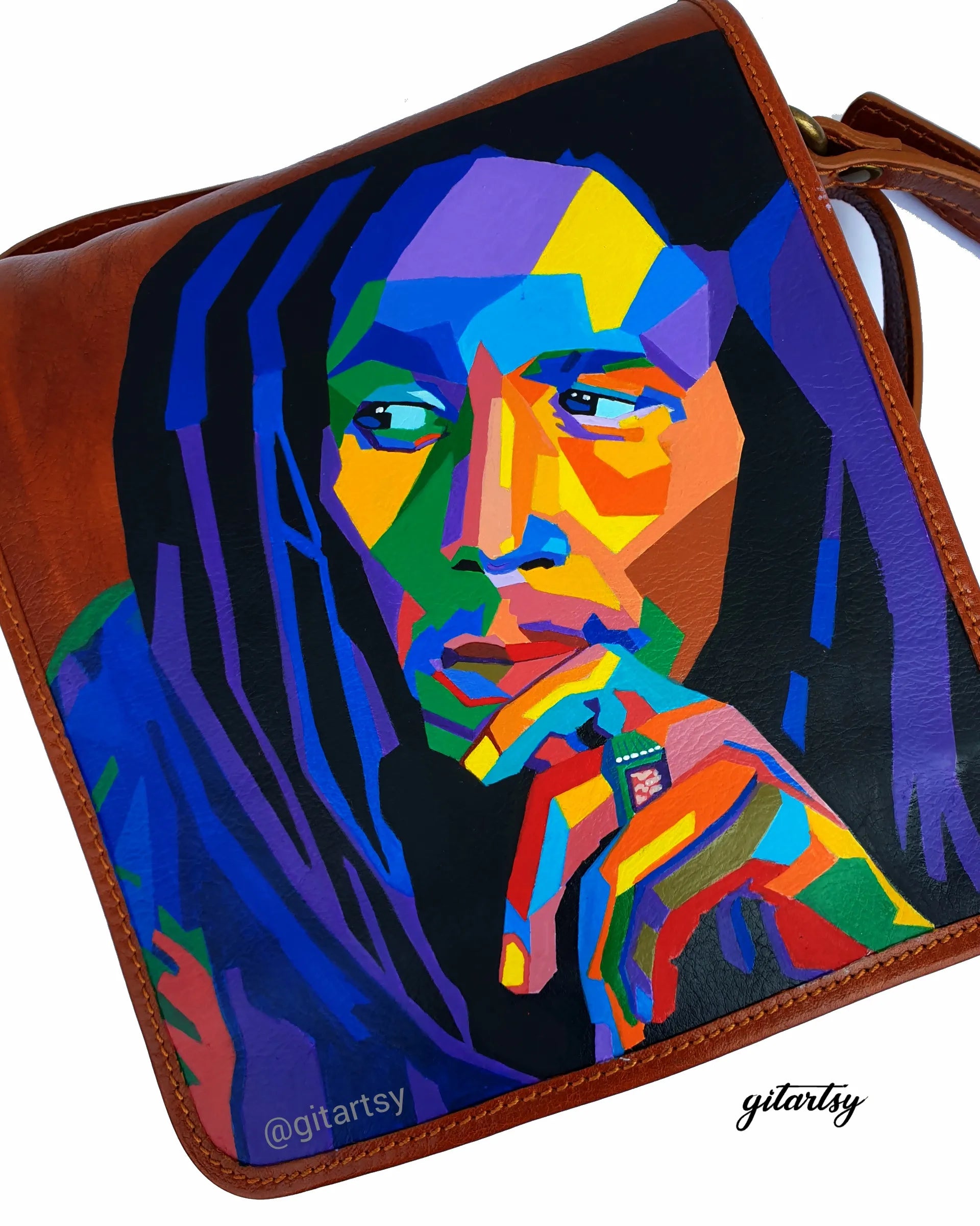 bob marley hand painted leather bag