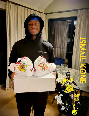 Footballer Ismael Kone Watford fc- holding gitartsy custom hand painted sneakers