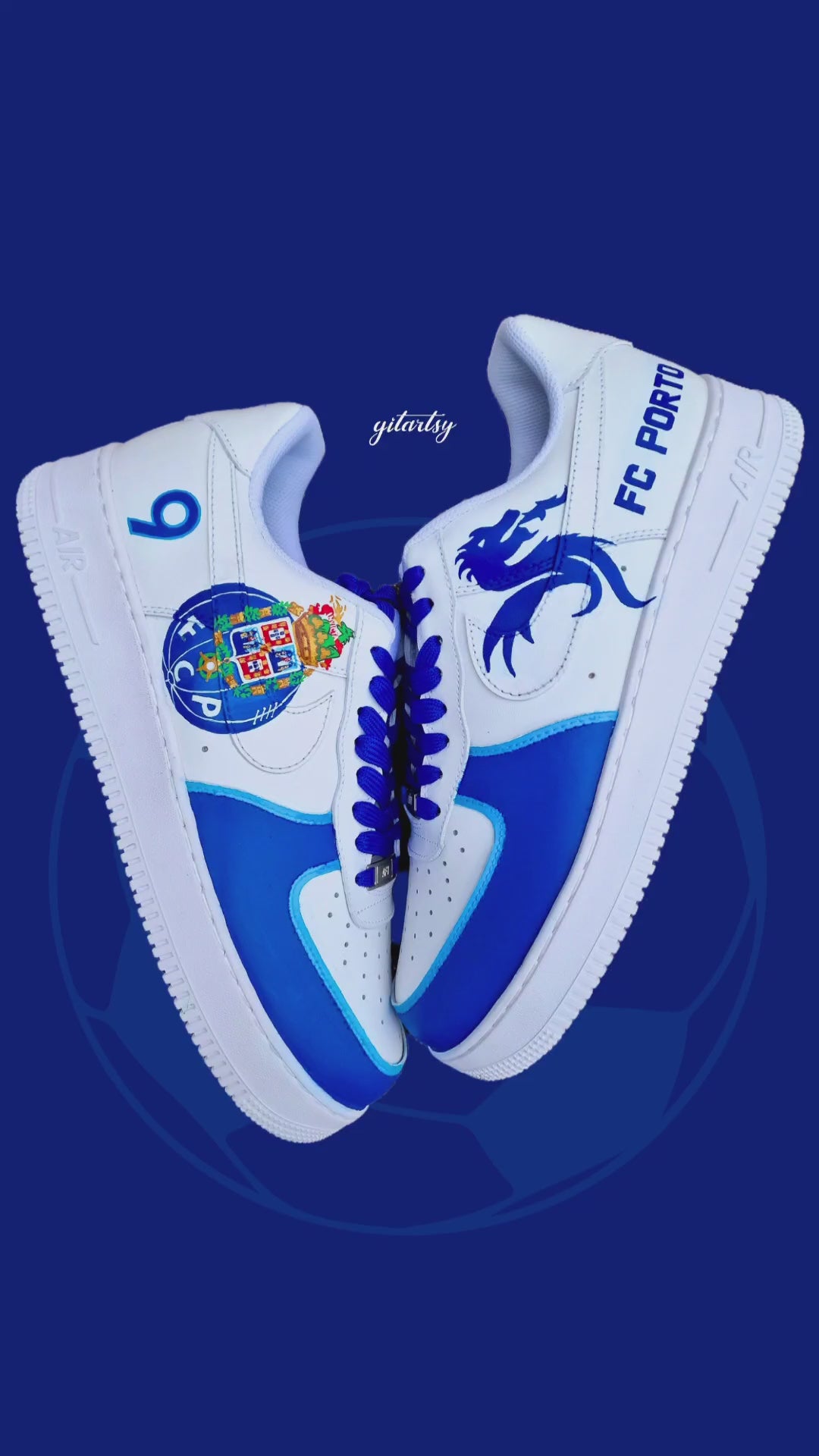 Custom Nike AF1 sneakers decorated with FC Porto club logo art  painting process