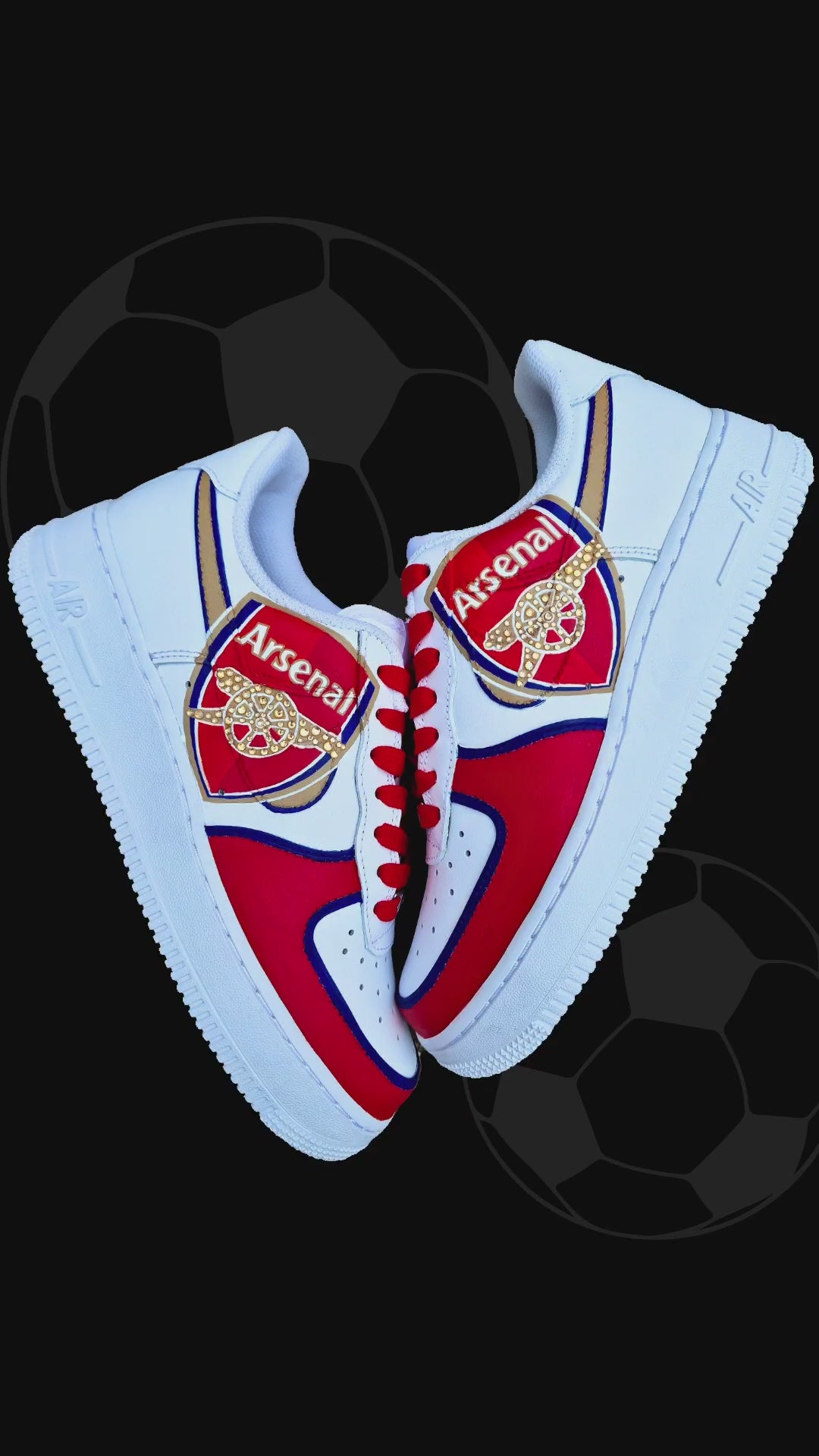 Arsenal-themed Nike Air Force 1 sneakers featuring crystal detailing  - hand painted process video