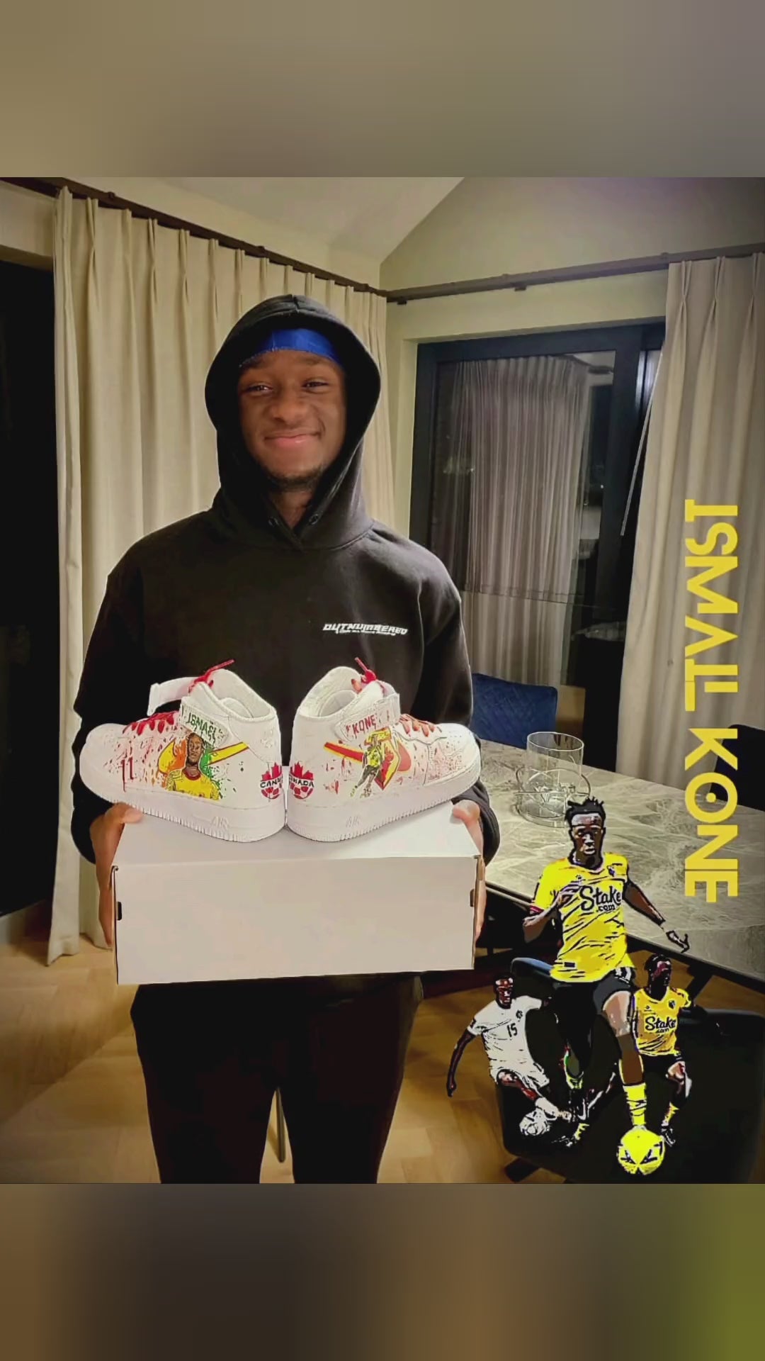 Hand-painted Nike sneakers featuring Watford FC player Ismaël Koné  - painting process