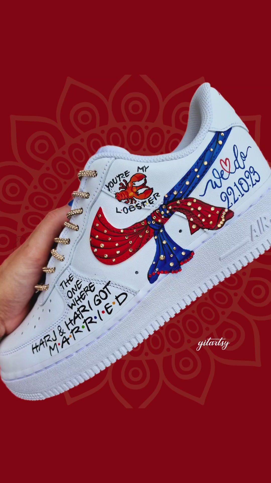 Indian bridal Nike AF1 sneakers hand painted with love story icons  - indian knot and crystals