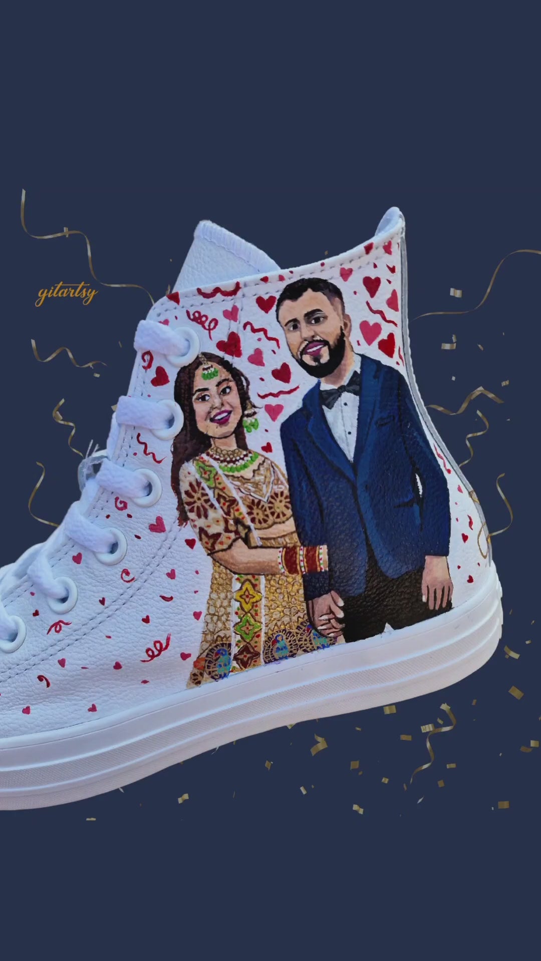 Mr. & Mrs. Bride and Groom Custom Hand-Painted Converse Sneakers – Realistic Couple Portraits