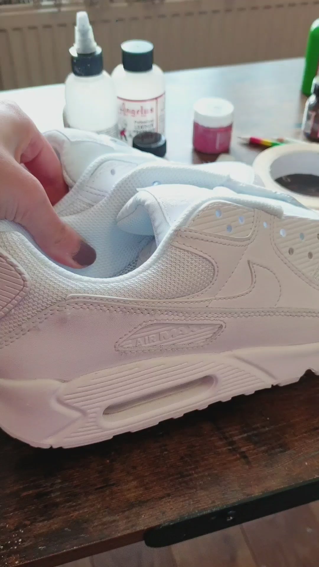 Hand-painted Air Max 90s sneakers featuring indian & tricolour and BCCI logo, henna pattern green panels and bold saffron details,& orange laces and custom national detailing