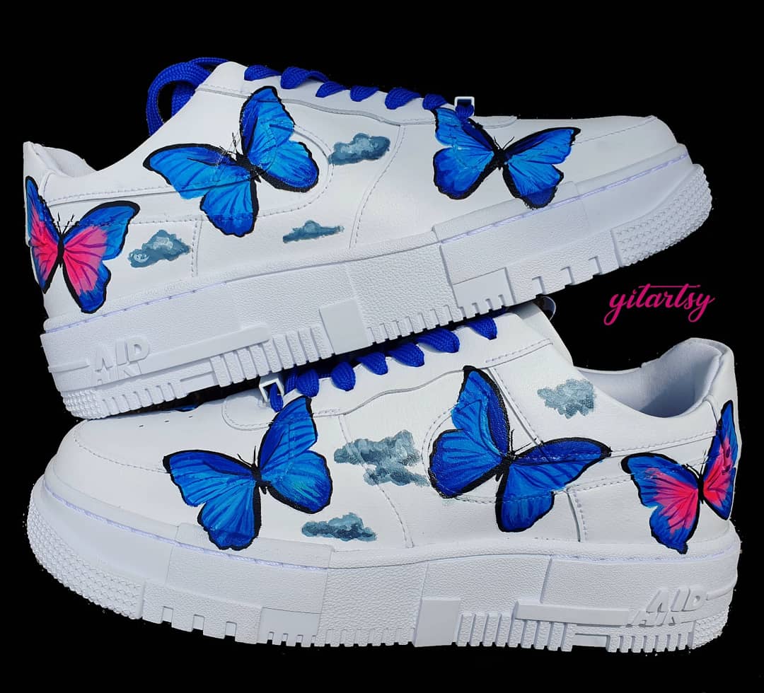 Custom Butterfly themed white shoes