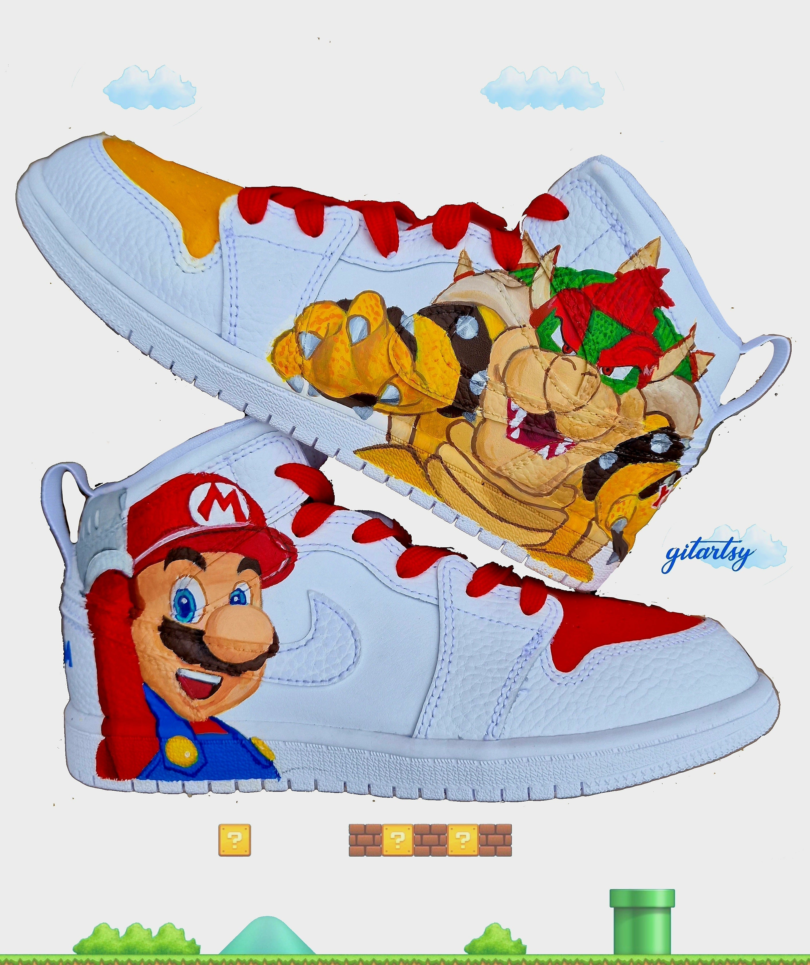 custom kids sneakers featuring mario
