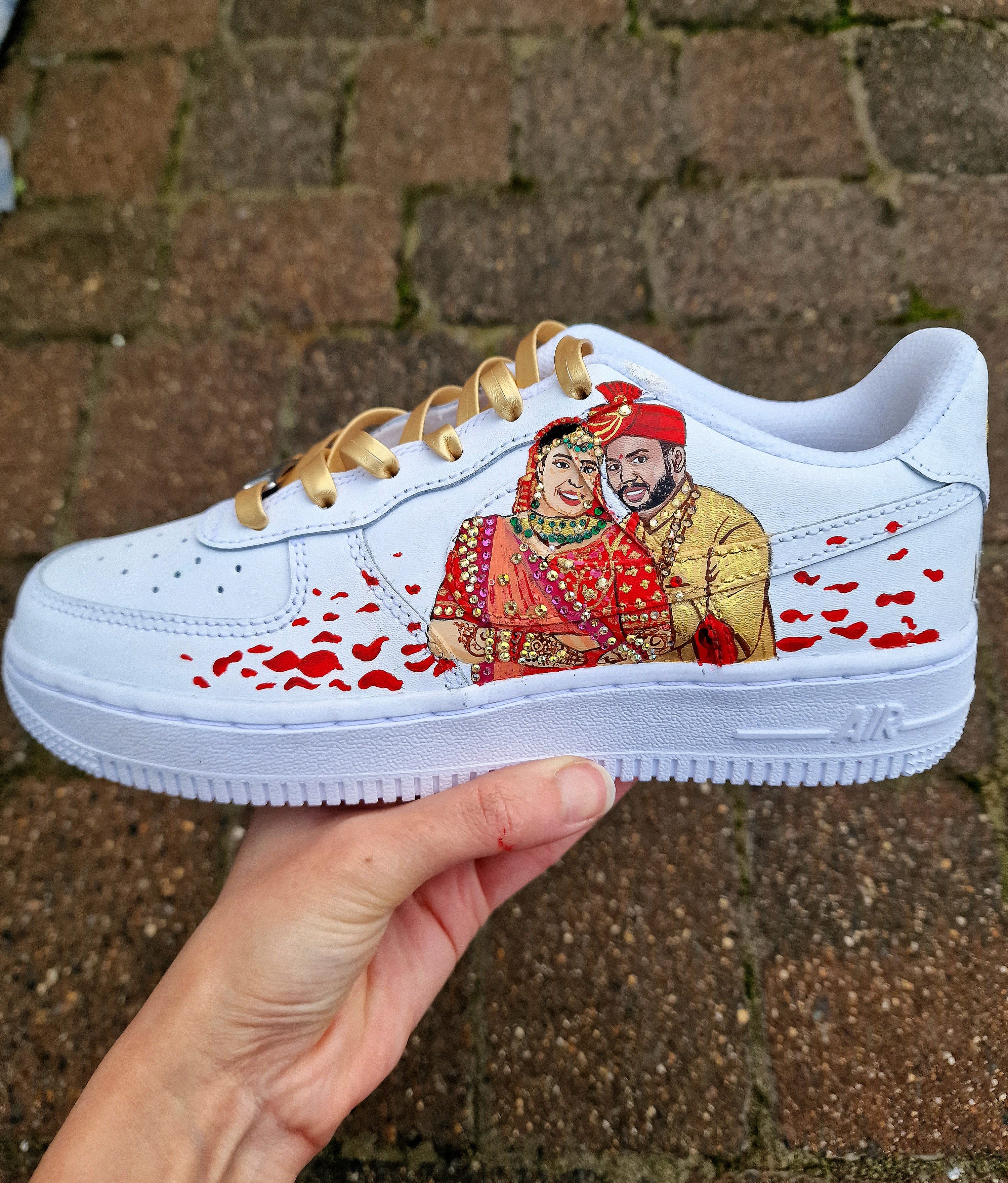 Indian Bride and Groom Custom Hand-Painted Nike AF1 Sneakers