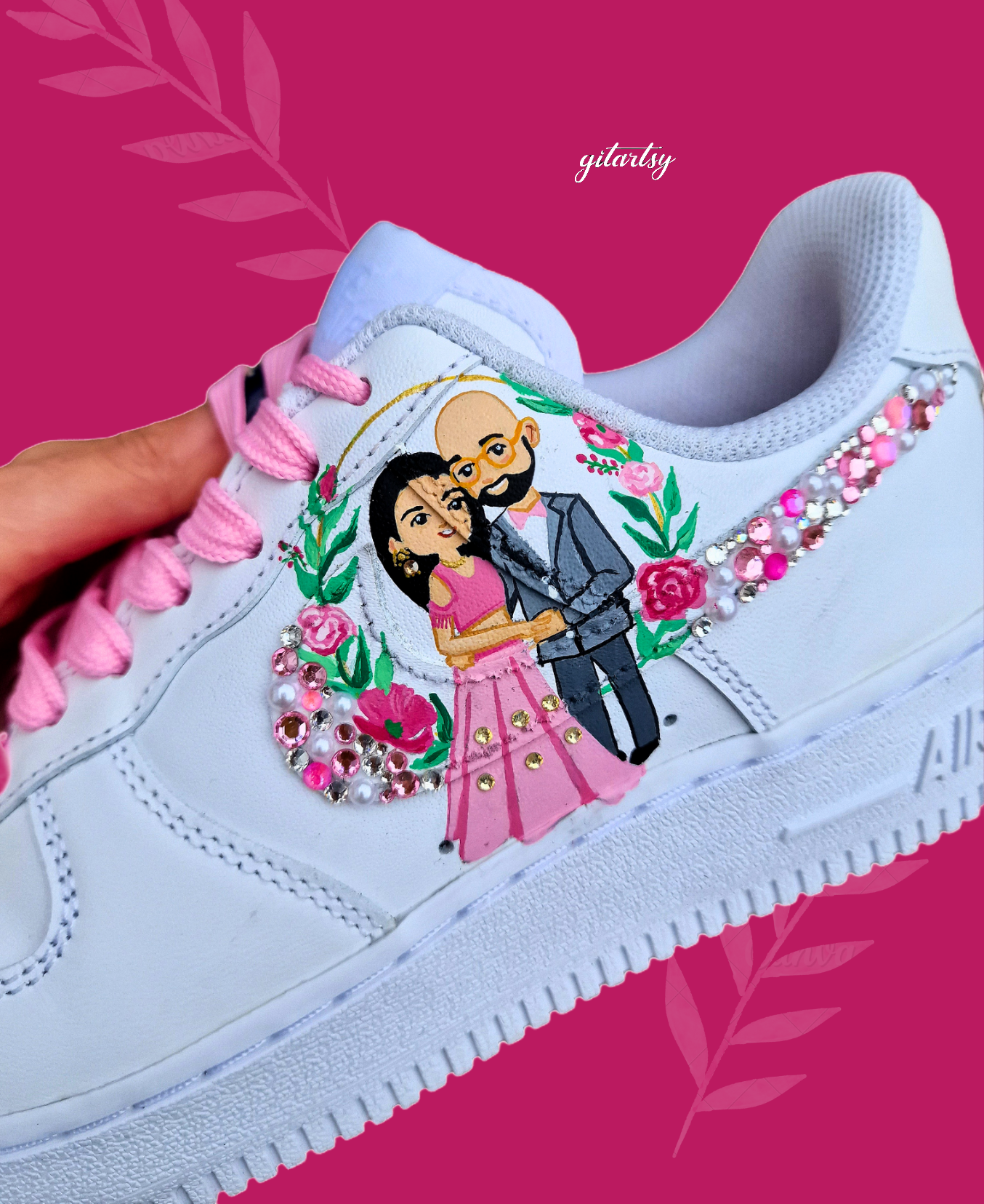 Bridal-themed Nike AF1s with sparkling crystal accents  
