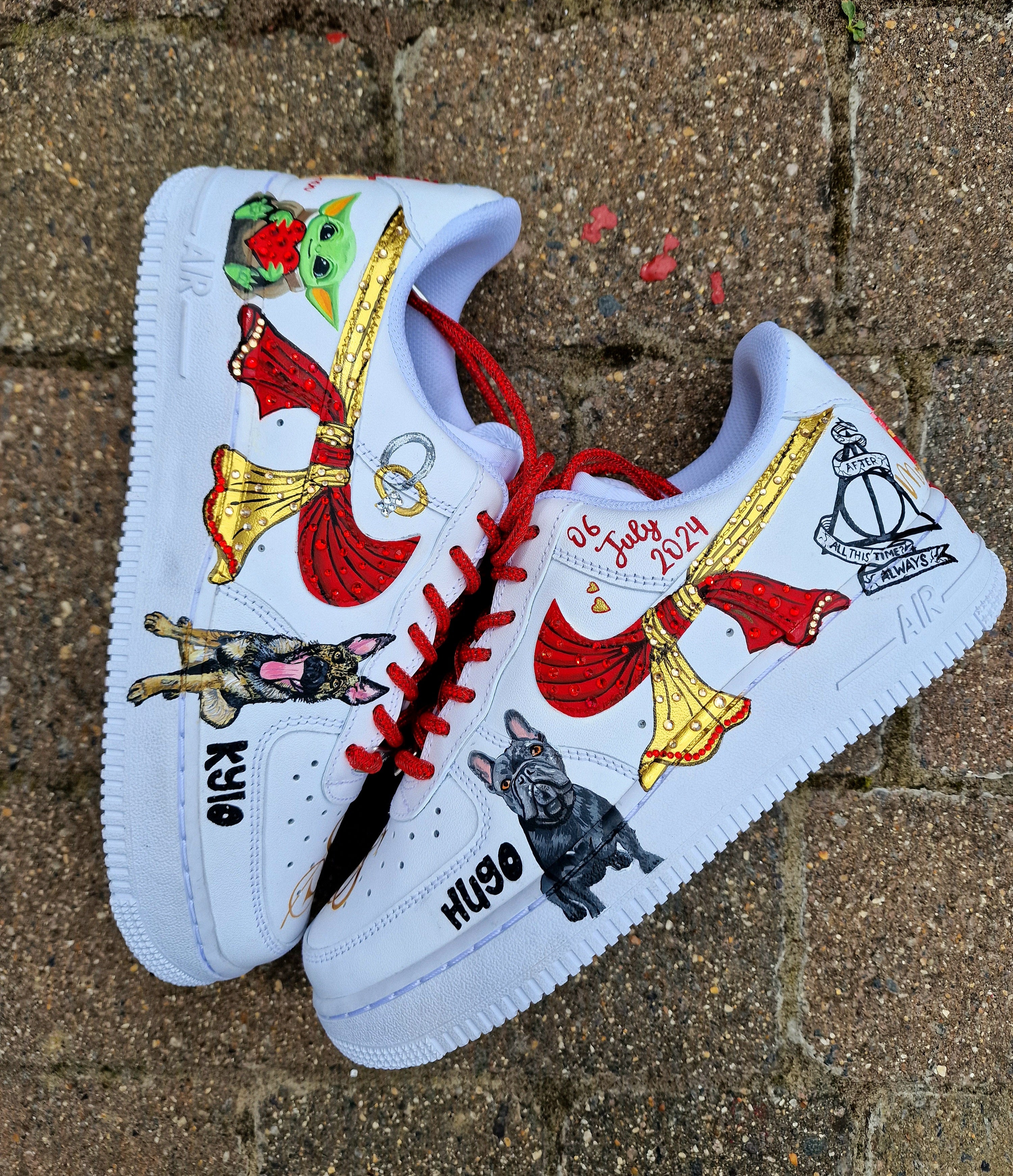 Custom Nike sneakers with pets and favorite things for bride  