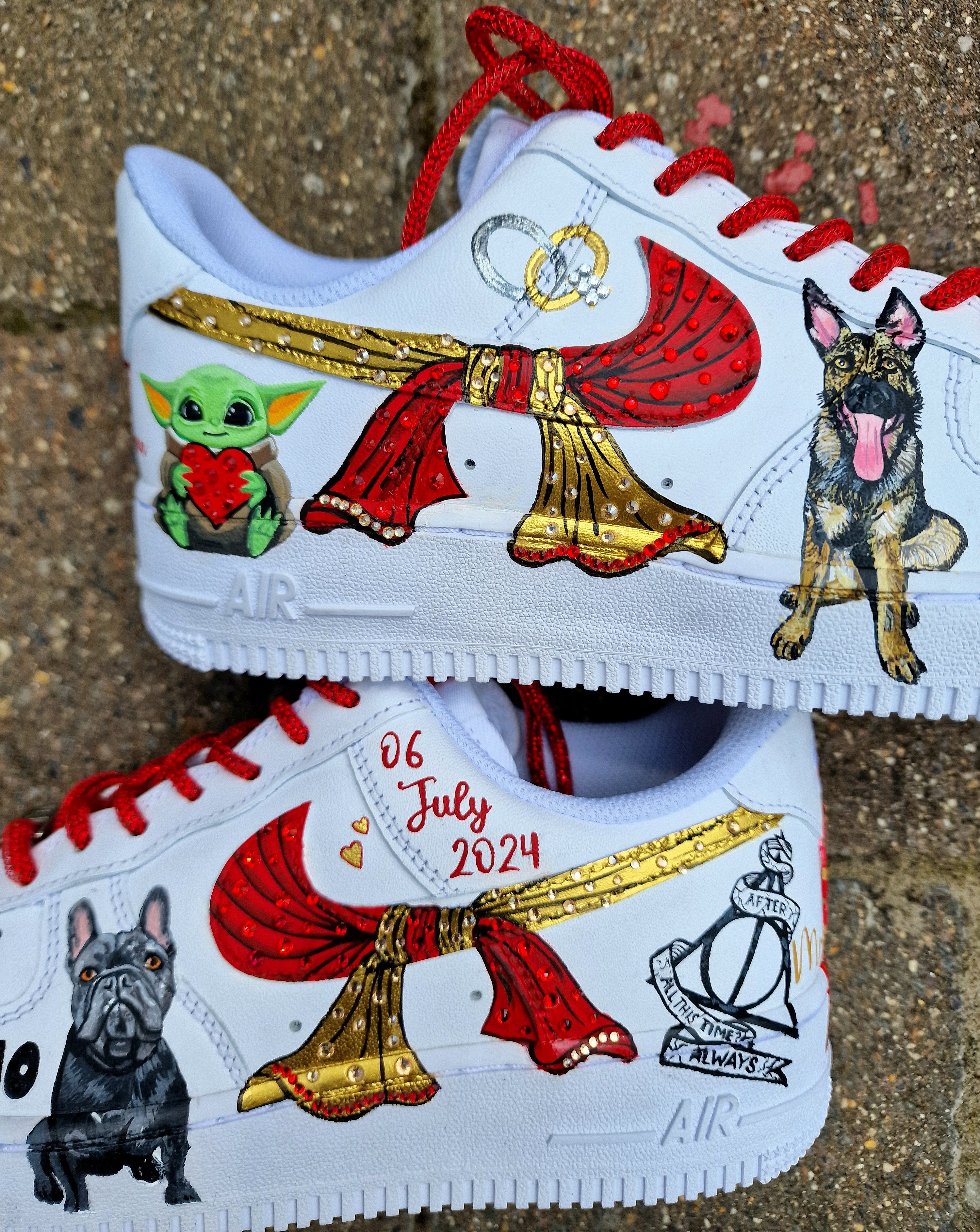 Bridal AF1s with detailed hand-painted romantic visuals  