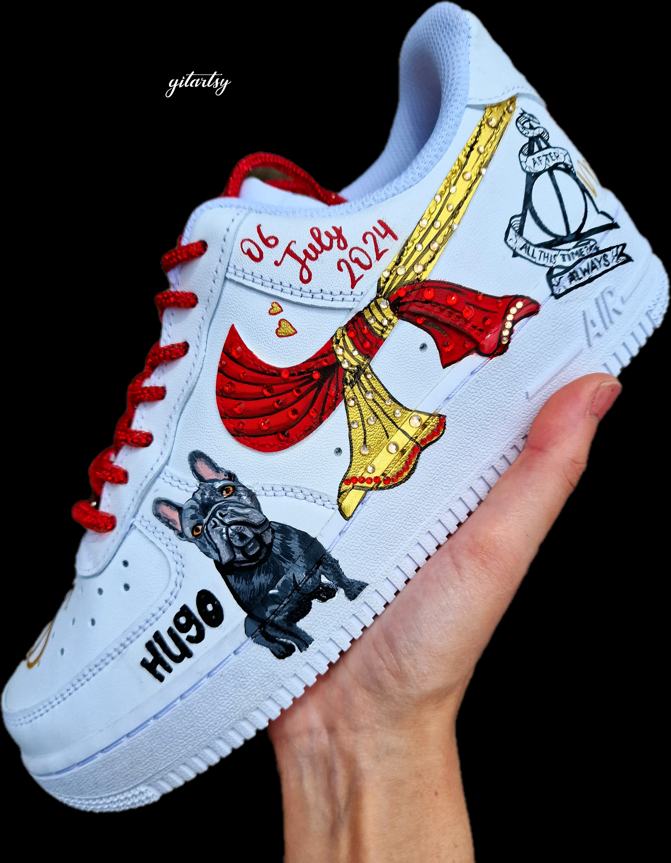 Bridal sneakers with icons of couple’s shared memories  
