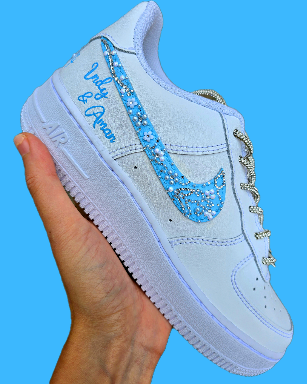 Elegant custom sneakers for blue bridal attire  