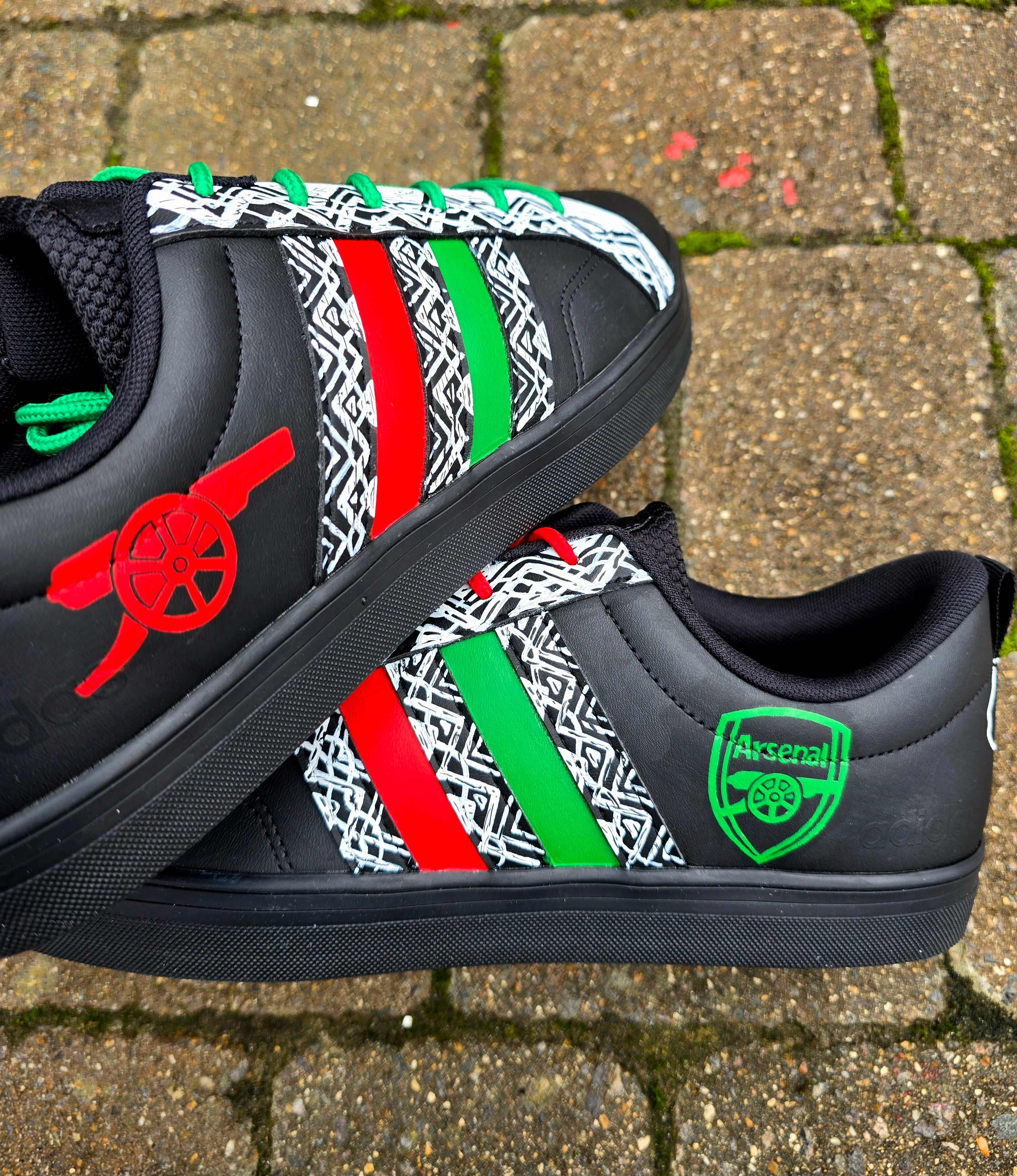 adidas gazelle silver green womens Arsenal FC Afro Football Custom Hand-Painted Black Adidas Sneakers ins –  Gitartsy