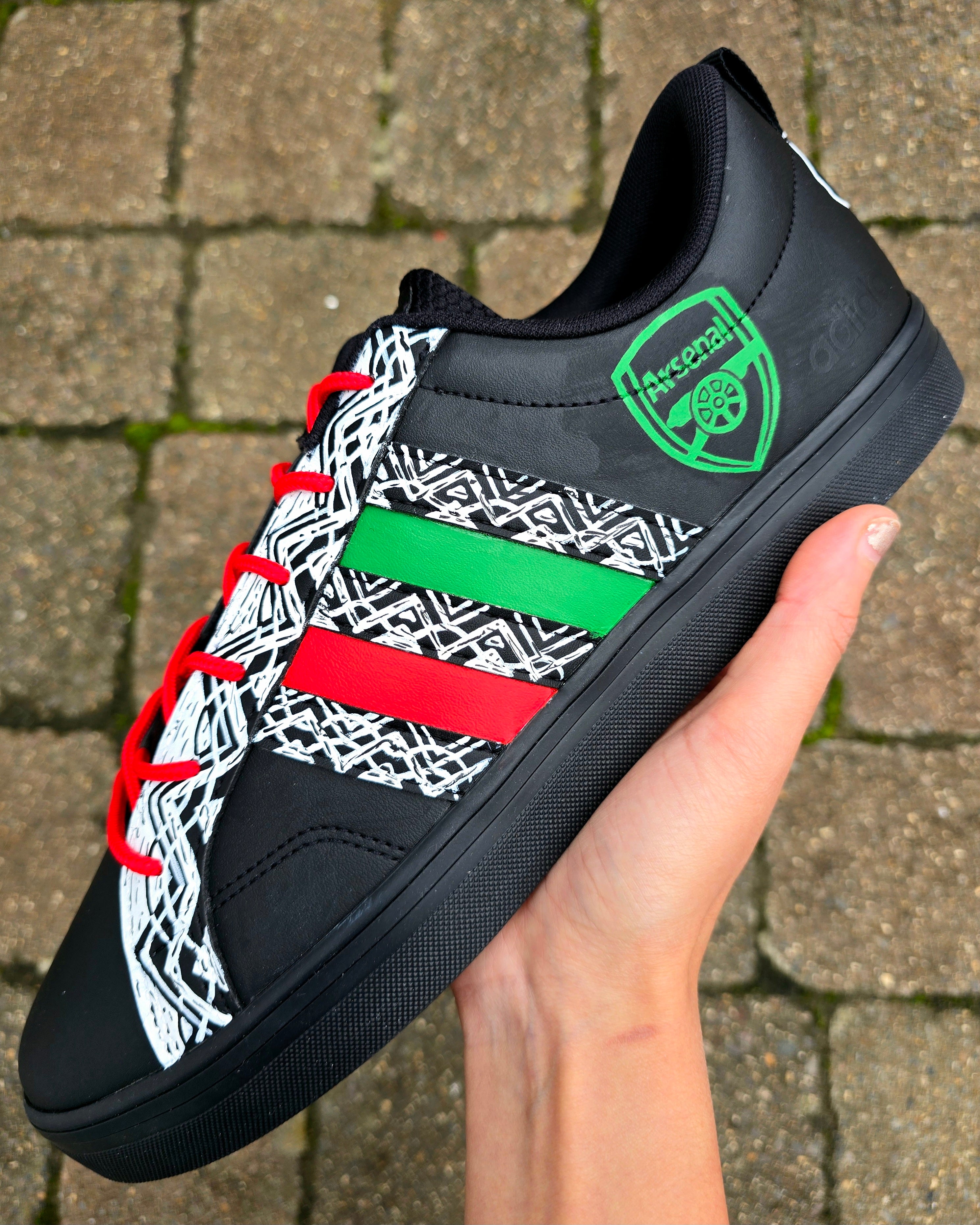 adidas gazelle silver green womens Arsenal FC Afro Football Custom Hand-Painted Black adidas Sneakers Inspired by Arsenal FC 24/25 Away Kit
