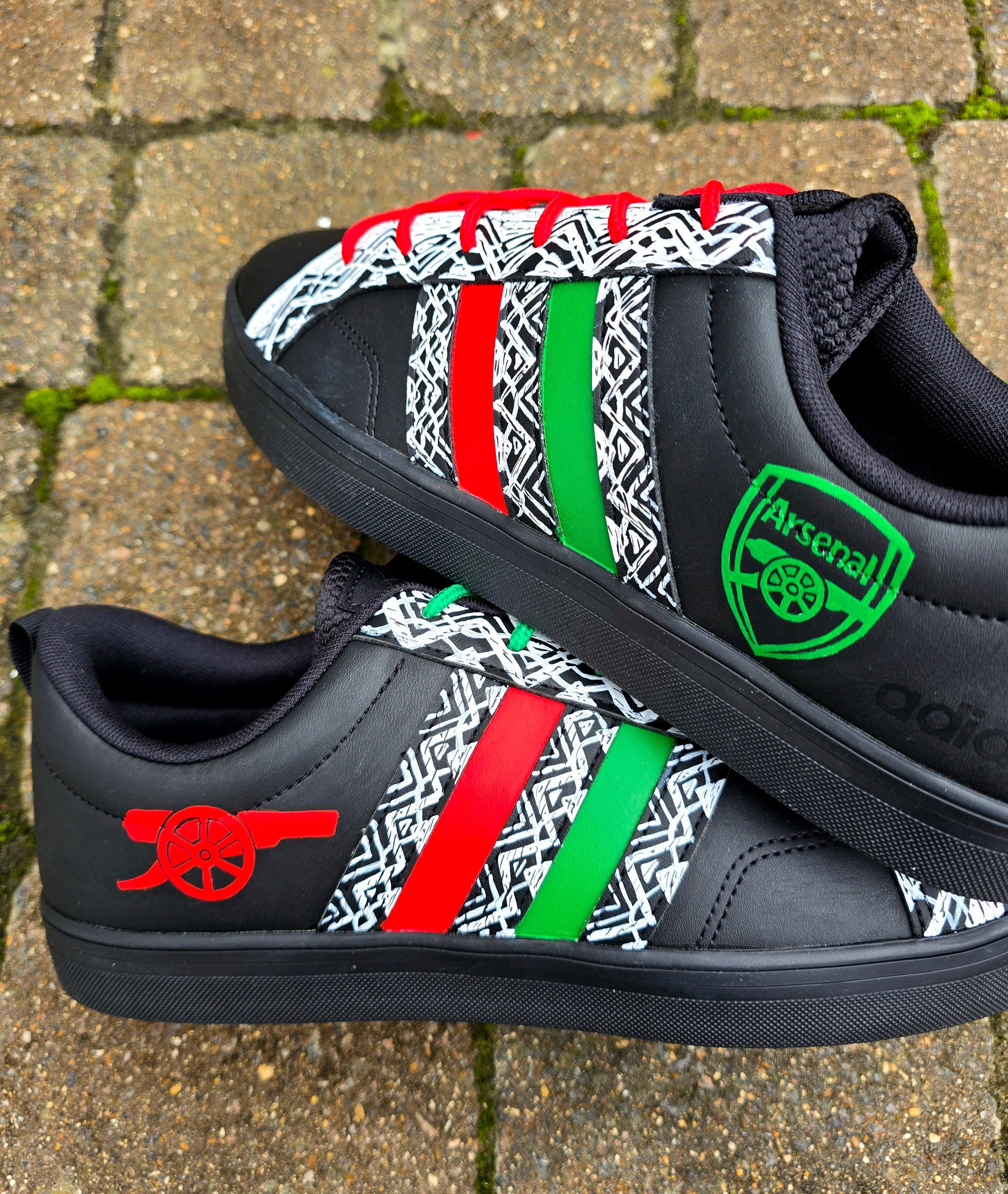 adidas gazelle silver green womens Arsenal FC Afro Football Custom Hand-Painted Black adidas Sneakers Inspired by Arsenal FC 24/25 Away Kit