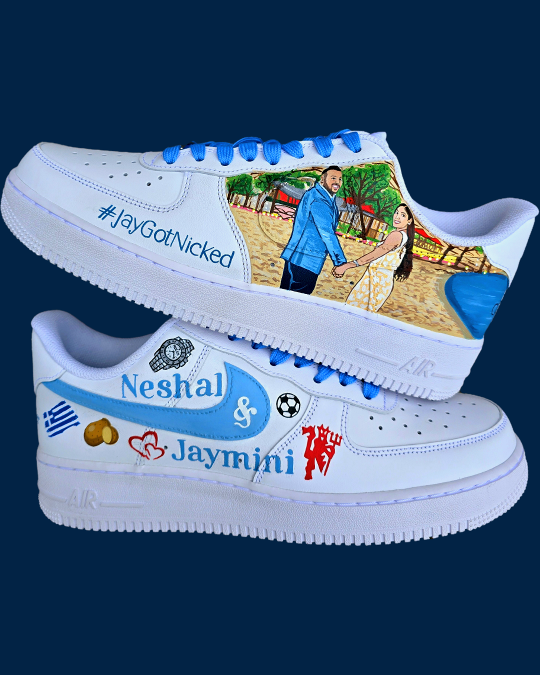 Nike AF1s showing romantic beachside couple artwork  