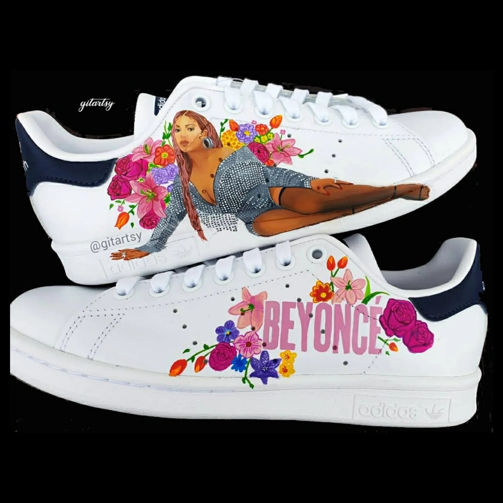 adidas gazelle silver green womens Beyoncé Queen B Custom adidas Sneakers