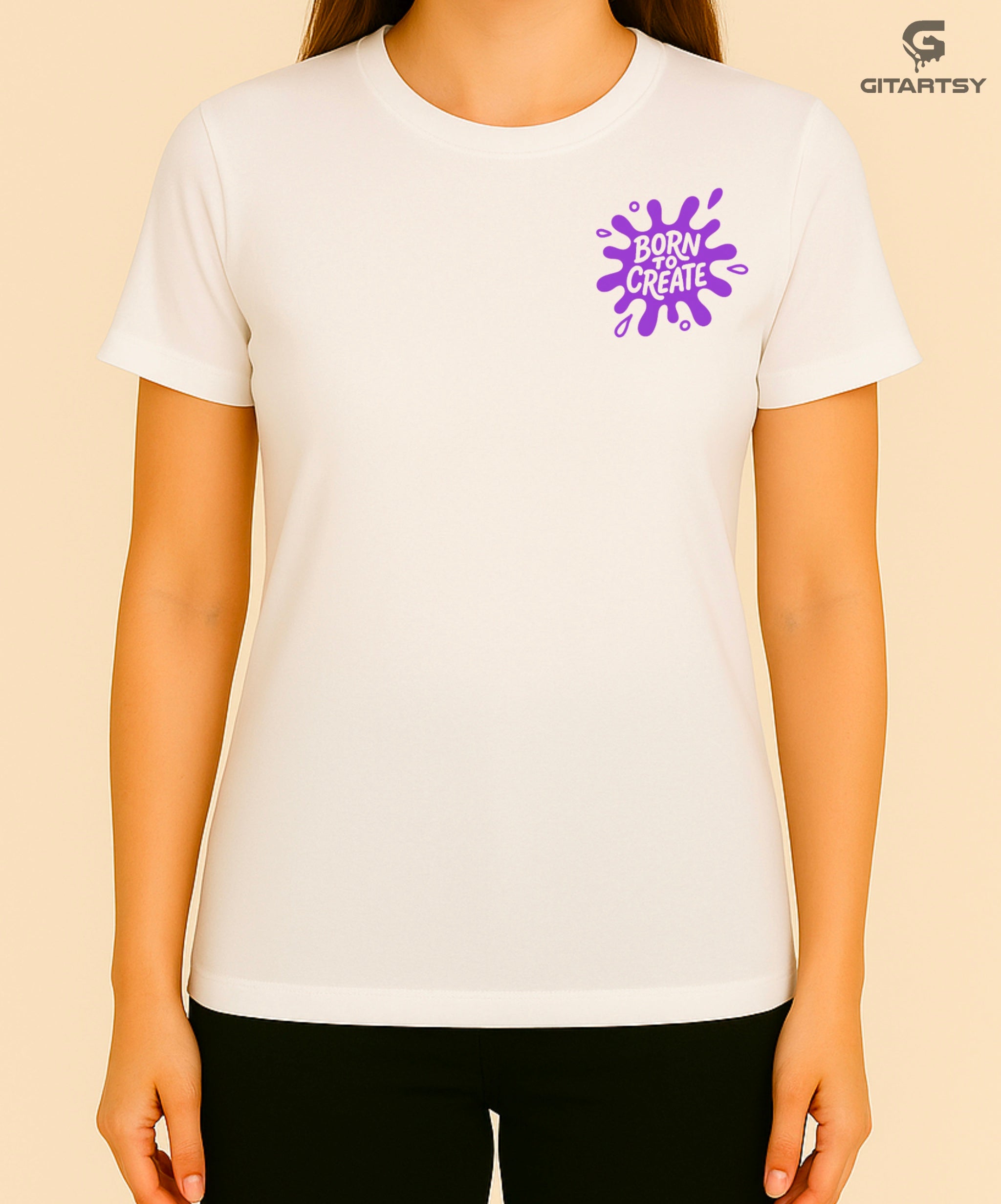 Born to Create Artist T-Shirt – Unisex Tee with Colourful Art Supply Illustrations – Perfect for Artists, Painters & Creative Souls white