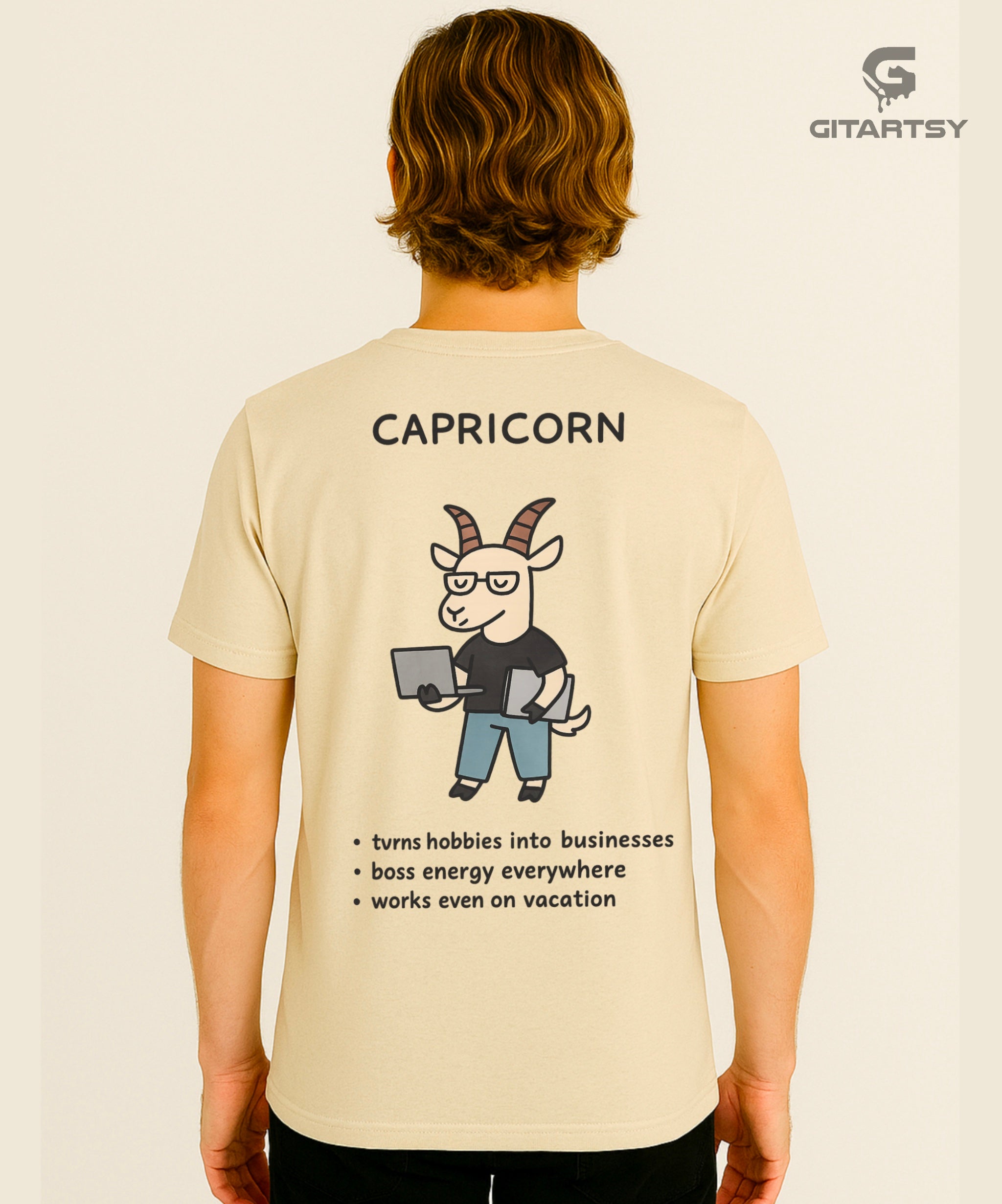 Capricorn Zodiac T-Shirt – Funny Boss Energy Astrology Tee (Unisex) beige
