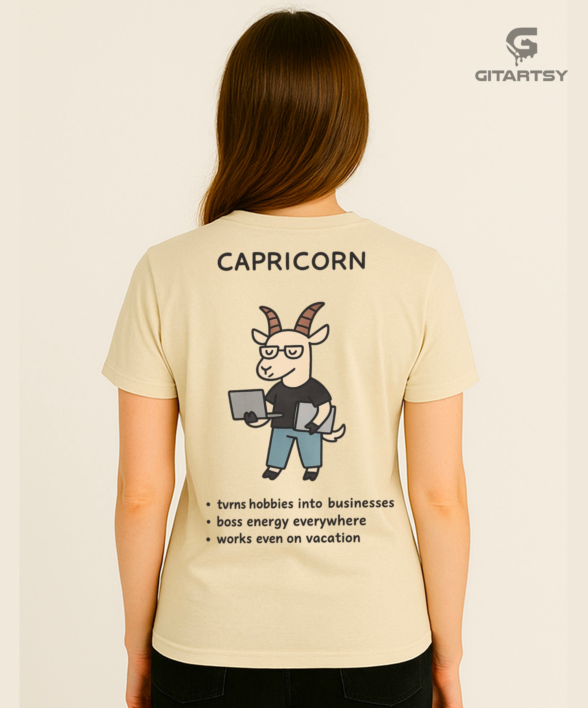 Capricorn Zodiac T-Shirt – Funny Boss Energy Astrology Tee (Unisex) beige back