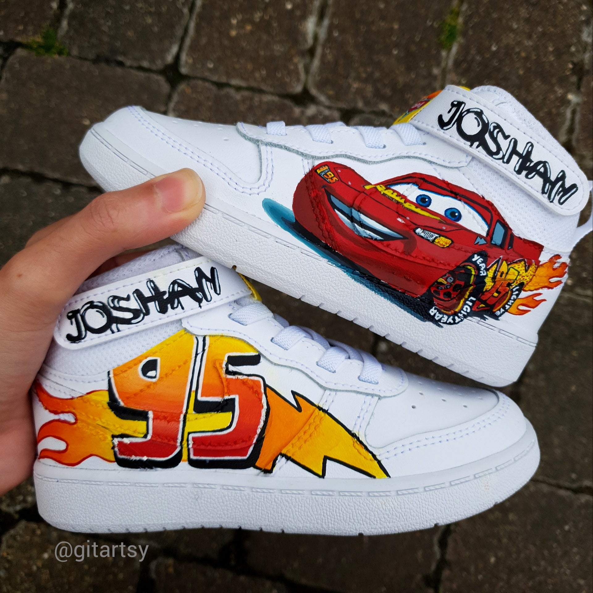 Lightning McQueen Custom Hand-Painted Kids Nike Sneakers – Car
