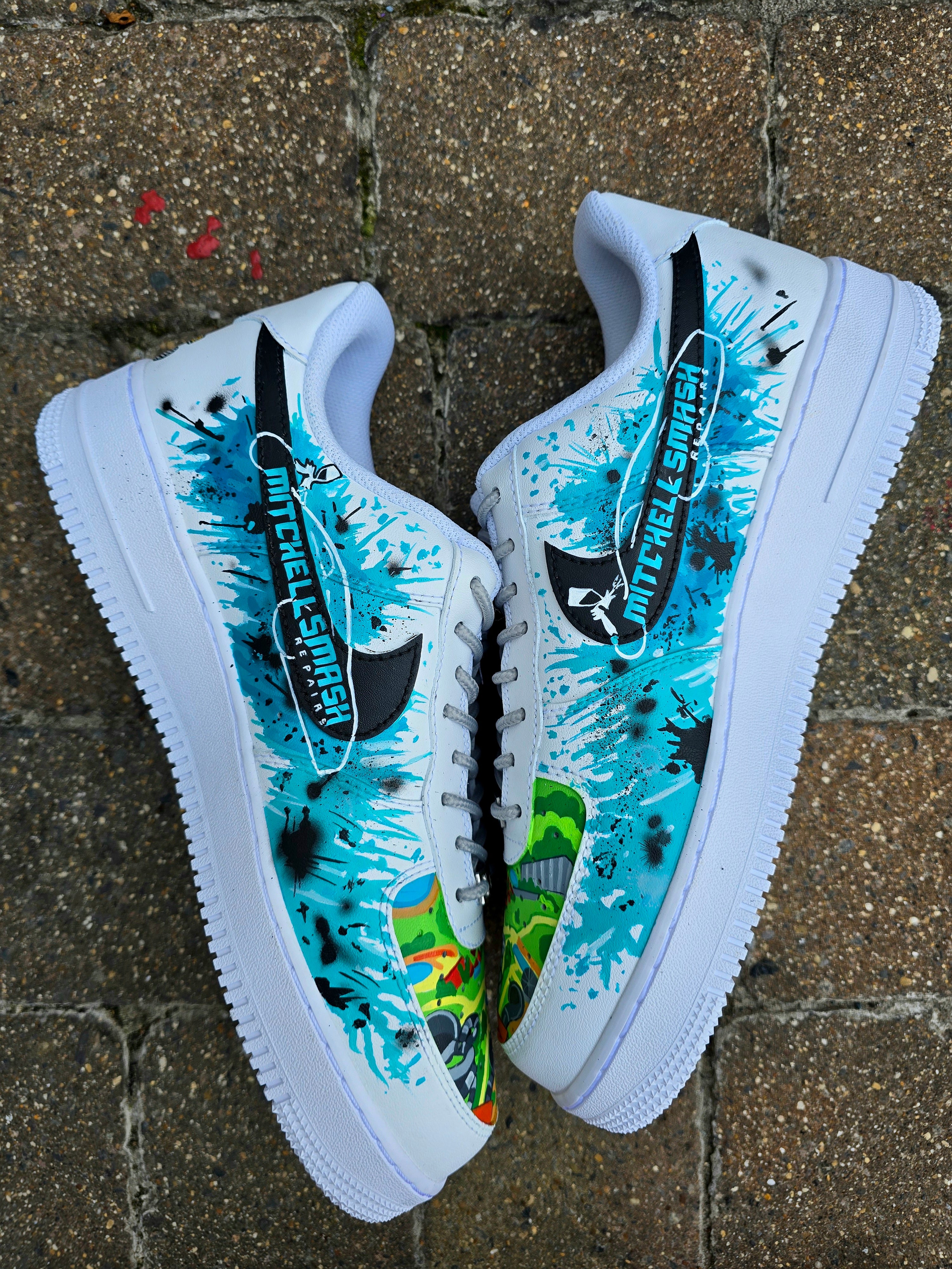 Custom hand-painted Nike Air Force 1 sneakers featuring a Lamborghini-inspired design 🏎️ and spray painter artwork 🎨. Created by Gitartsy using premium leather paints, sealed for durability, and fully customisable with personal details such as car models, colors, and text. Perfect for car enthusiasts 🚗, sneaker collectors 👟, and streetwear lovers seeking one-of-a-kind footwear.

